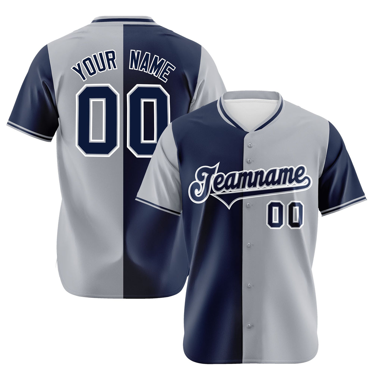 Custom Navy Gray Authentic Split Fashion Baseball Jersey