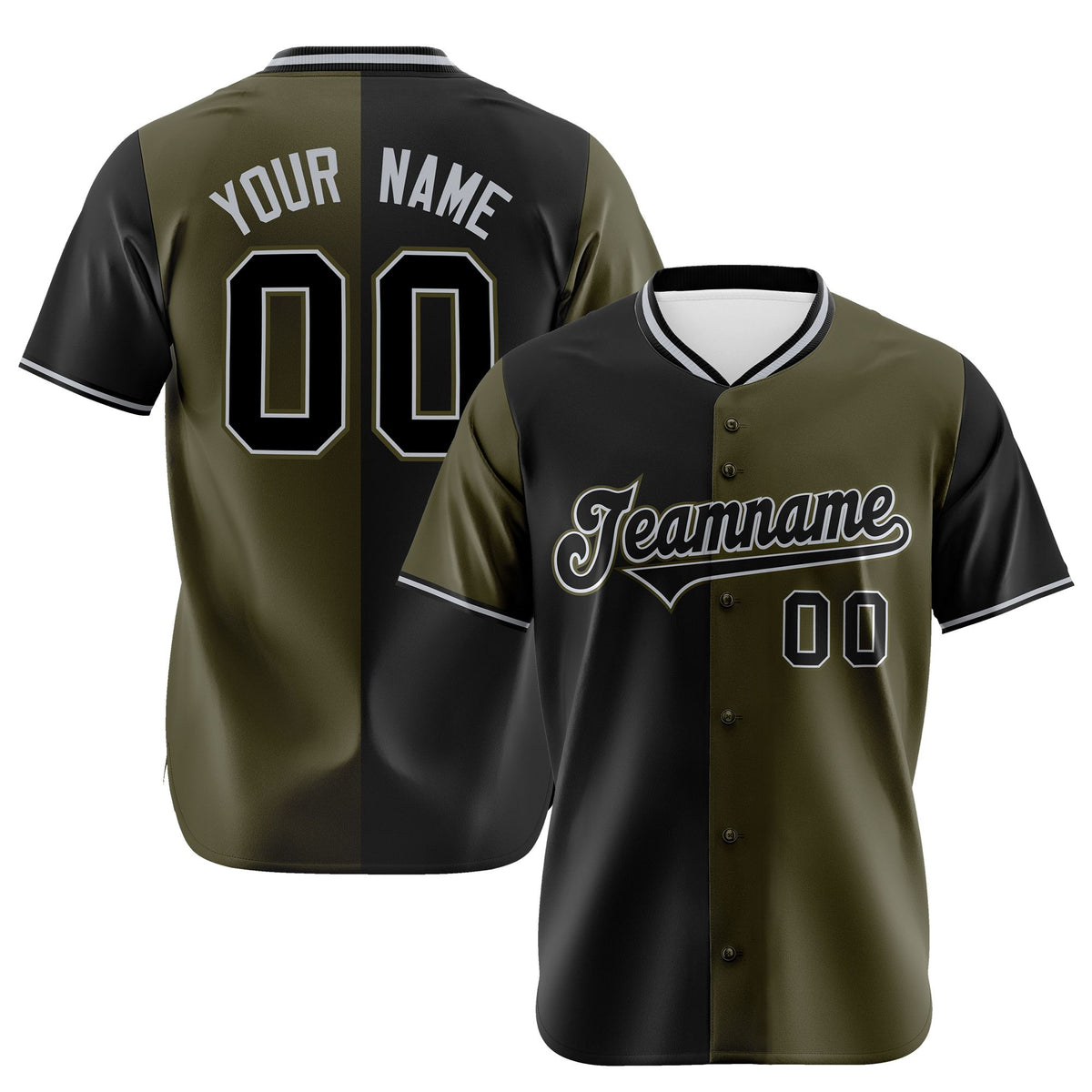 Custom Black Olive Authentic Split Fashion Baseball Jersey