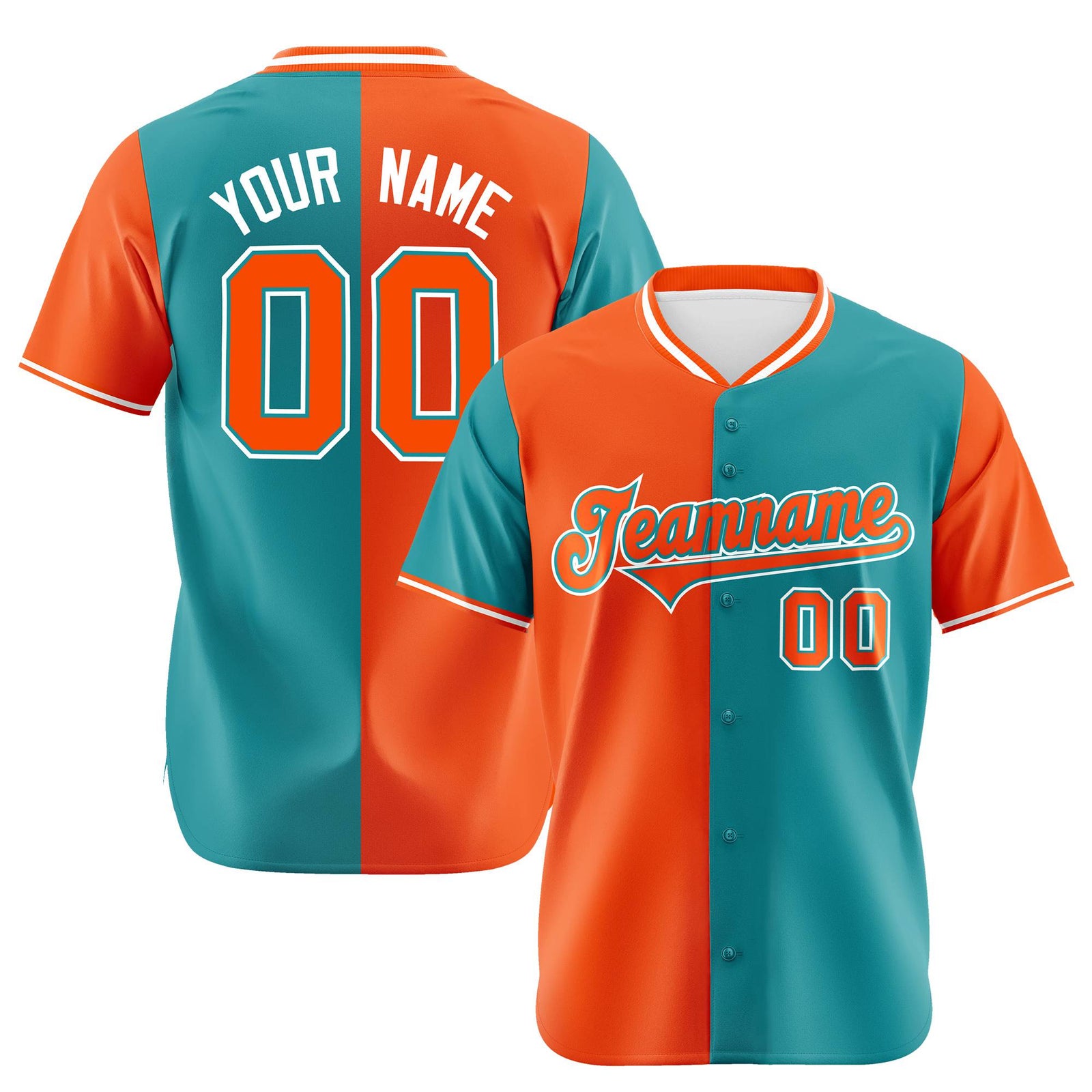 Custom Orange Aqua Authentic Split Fashion Baseball Jersey
