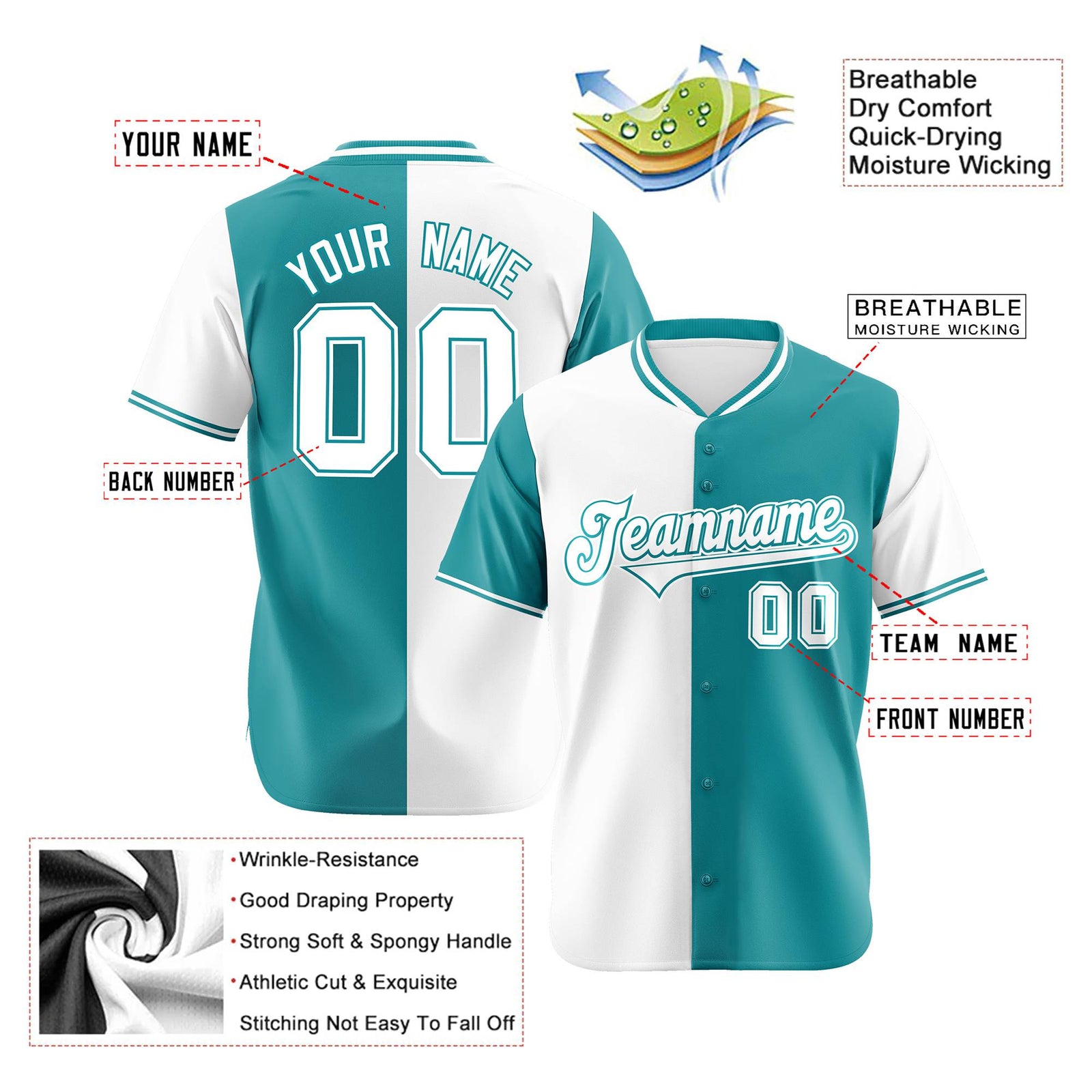 Custom White Aqua Authentic Split Fashion Baseball Jersey