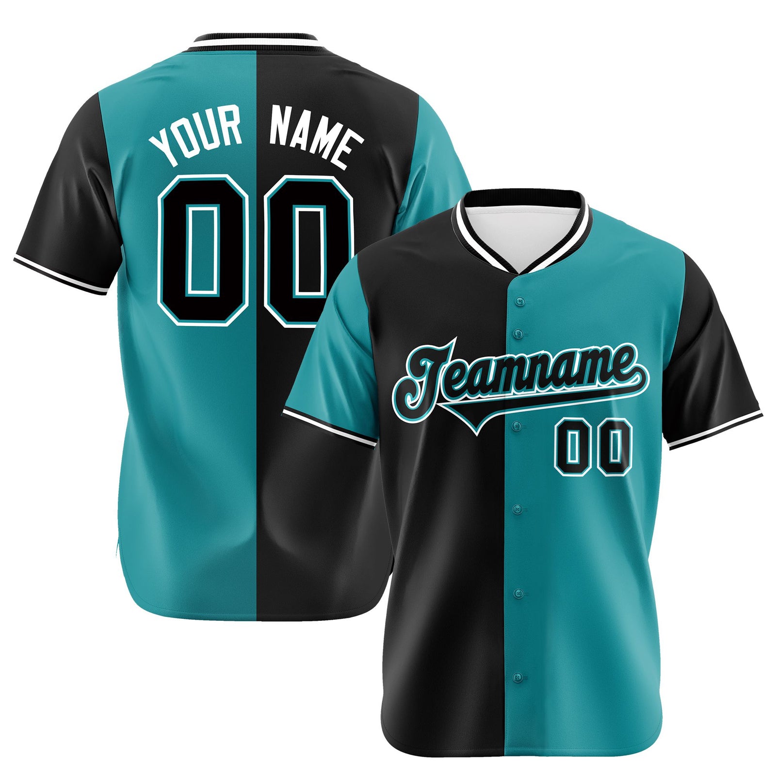 Custom Black Aqua Authentic Split Fashion Baseball Jersey