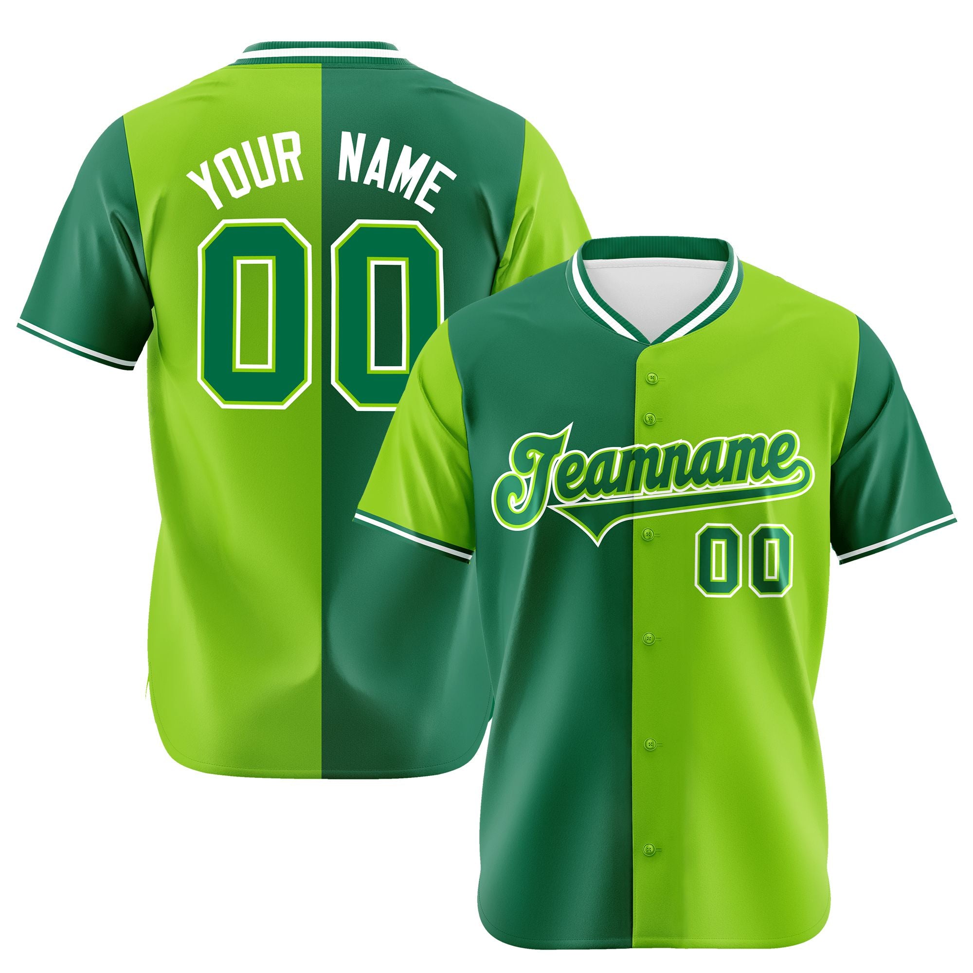 Custom Kelly Green-Neon Green Authentic Split Fashion Baseball Jersey