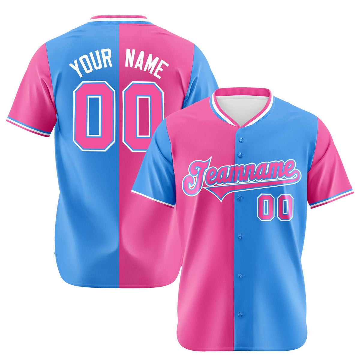Custom Pink Powder Blue Authentic Split Fashion Baseball Jersey