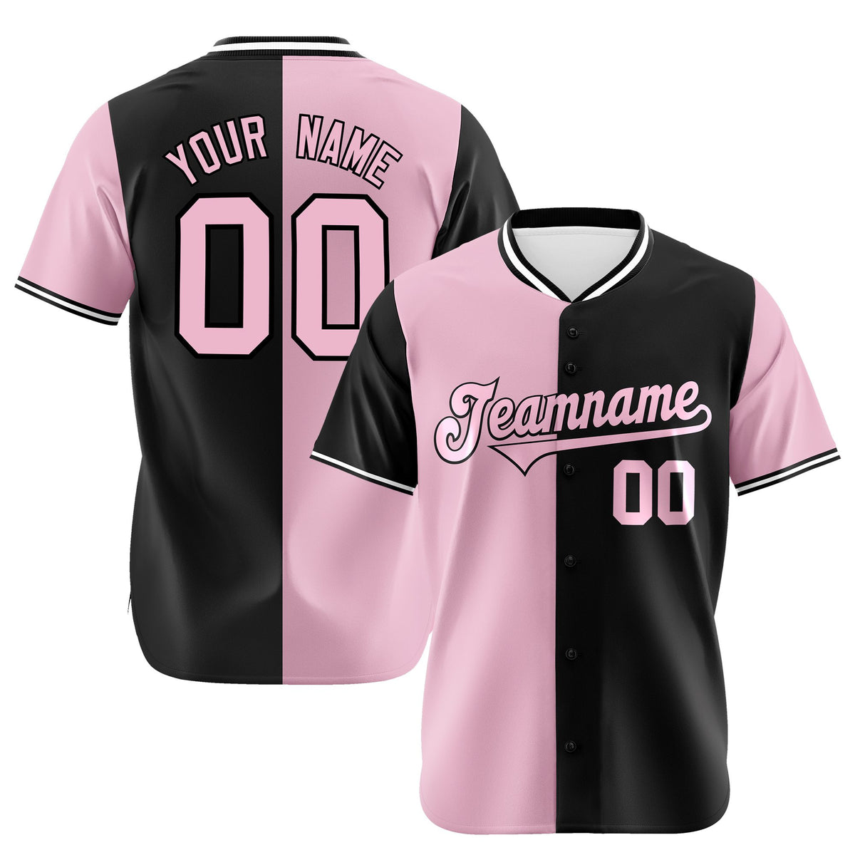 Custom Light Pink Black Authentic Split Fashion Baseball Jersey