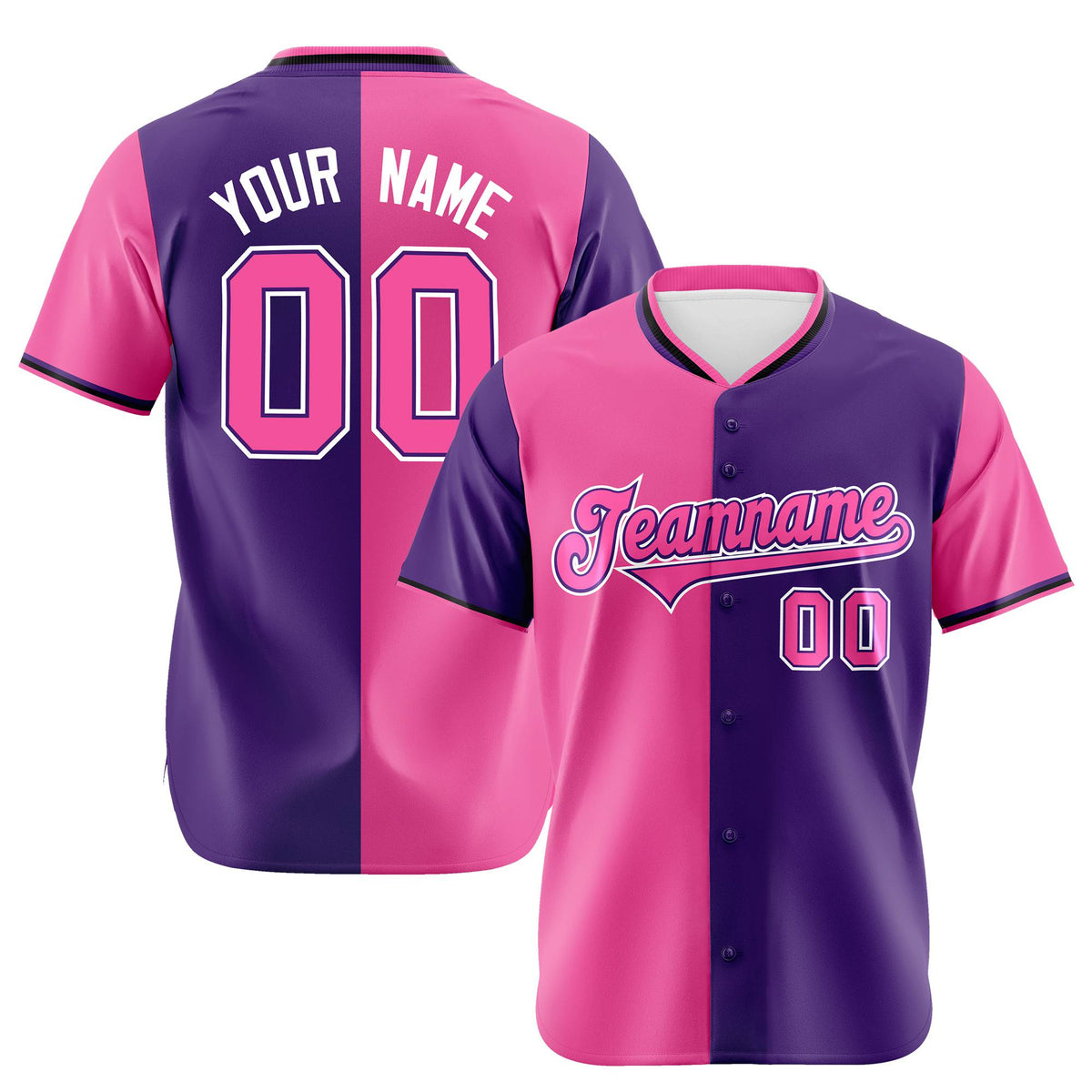 Custom Pink Purple Authentic Split Fashion Baseball Jersey