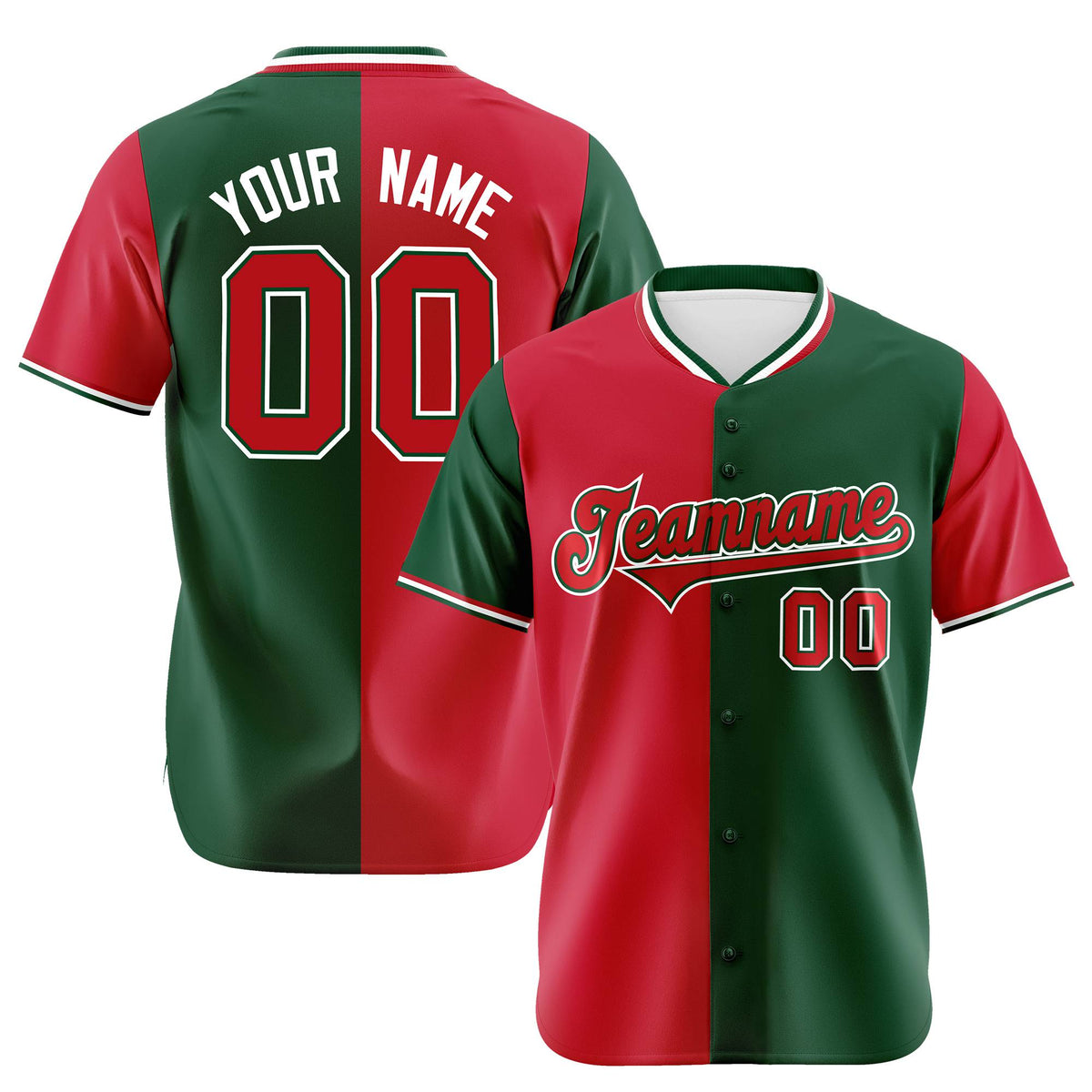 Custom Red Green Authentic Split Fashion Baseball Jersey