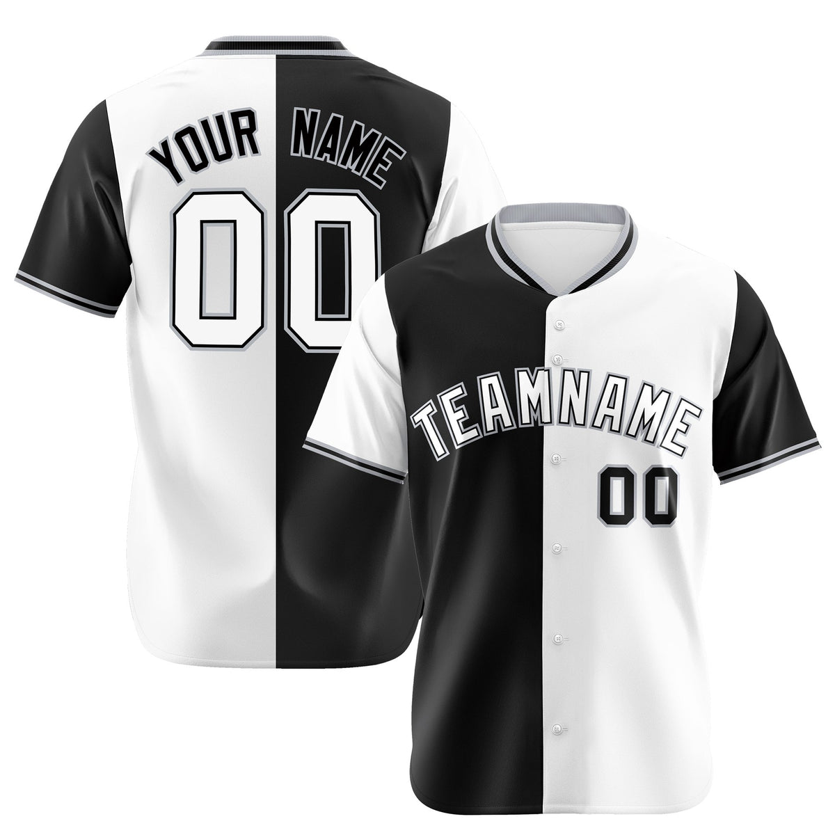 Custom Black White Authentic Split Fashion Baseball Jersey