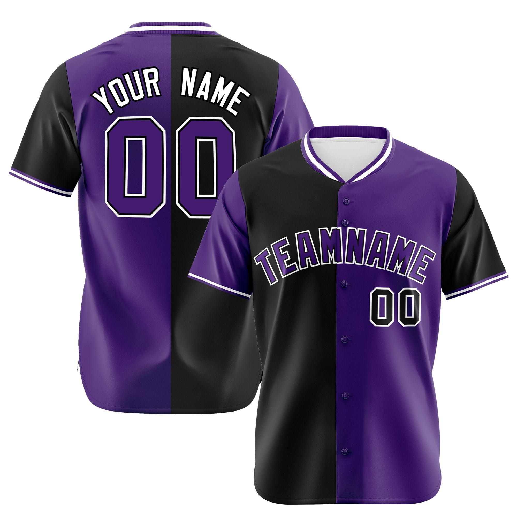 Custom Black Purple Authentic Split Fashion Baseball Jersey