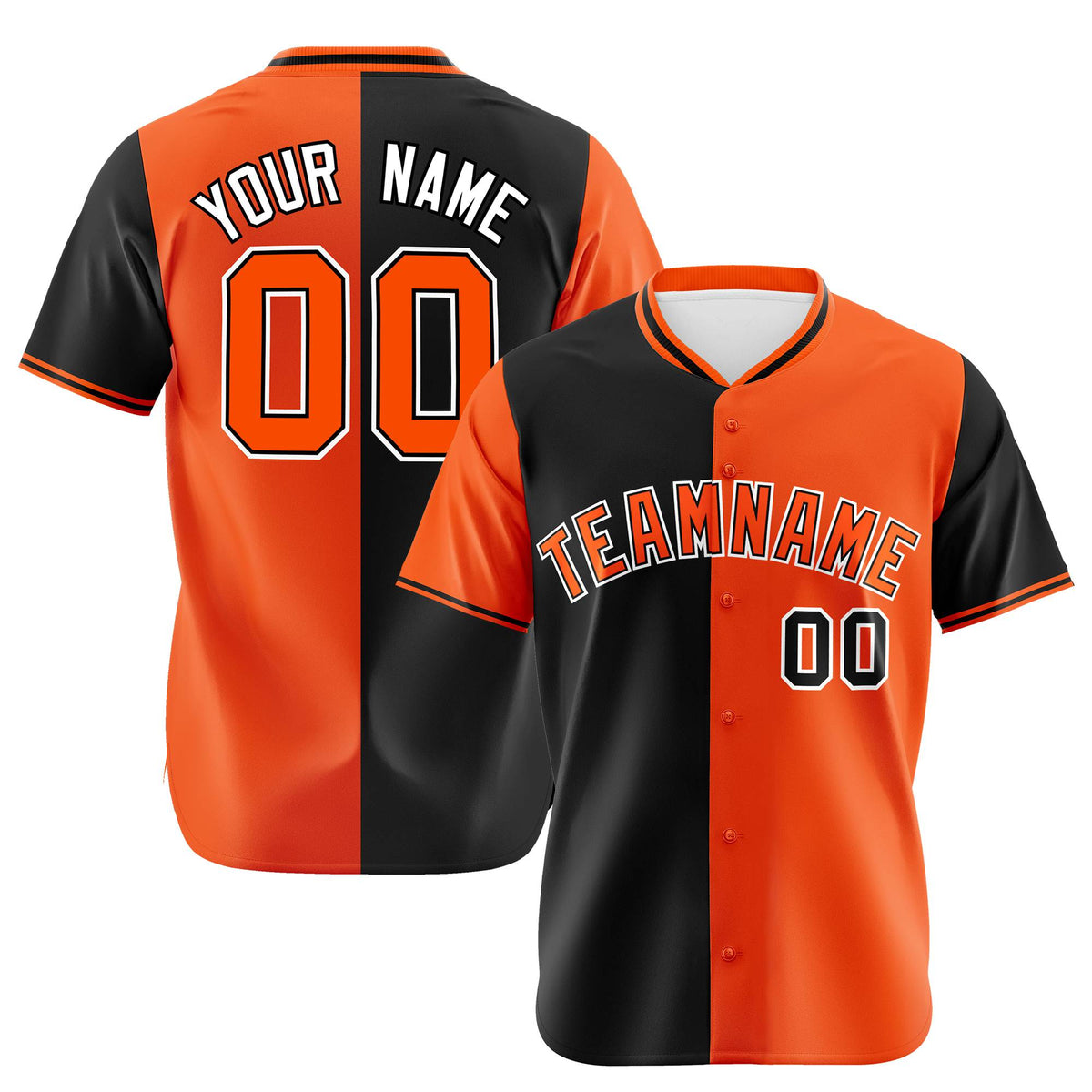 Custom Black Orange Authentic Split Fashion Baseball Jersey