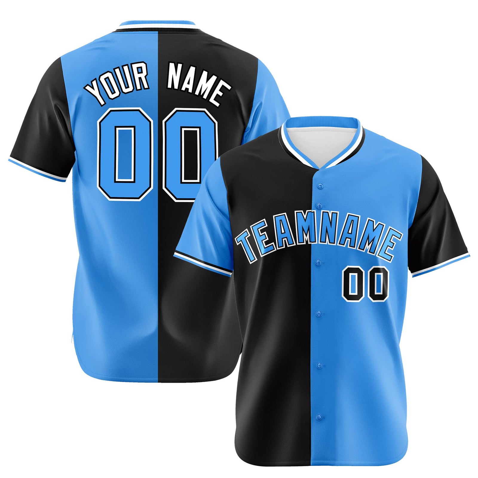 Custom Black Powder Blue Authentic Split Fashion Baseball Jersey