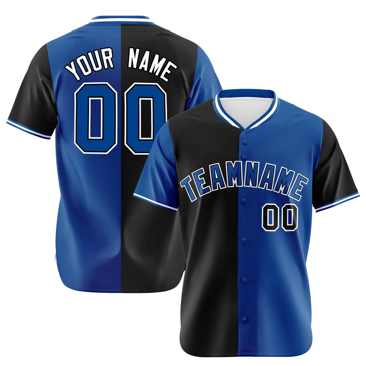 Custom Black Royal Blue Authentic Split Fashion Baseball Jersey
