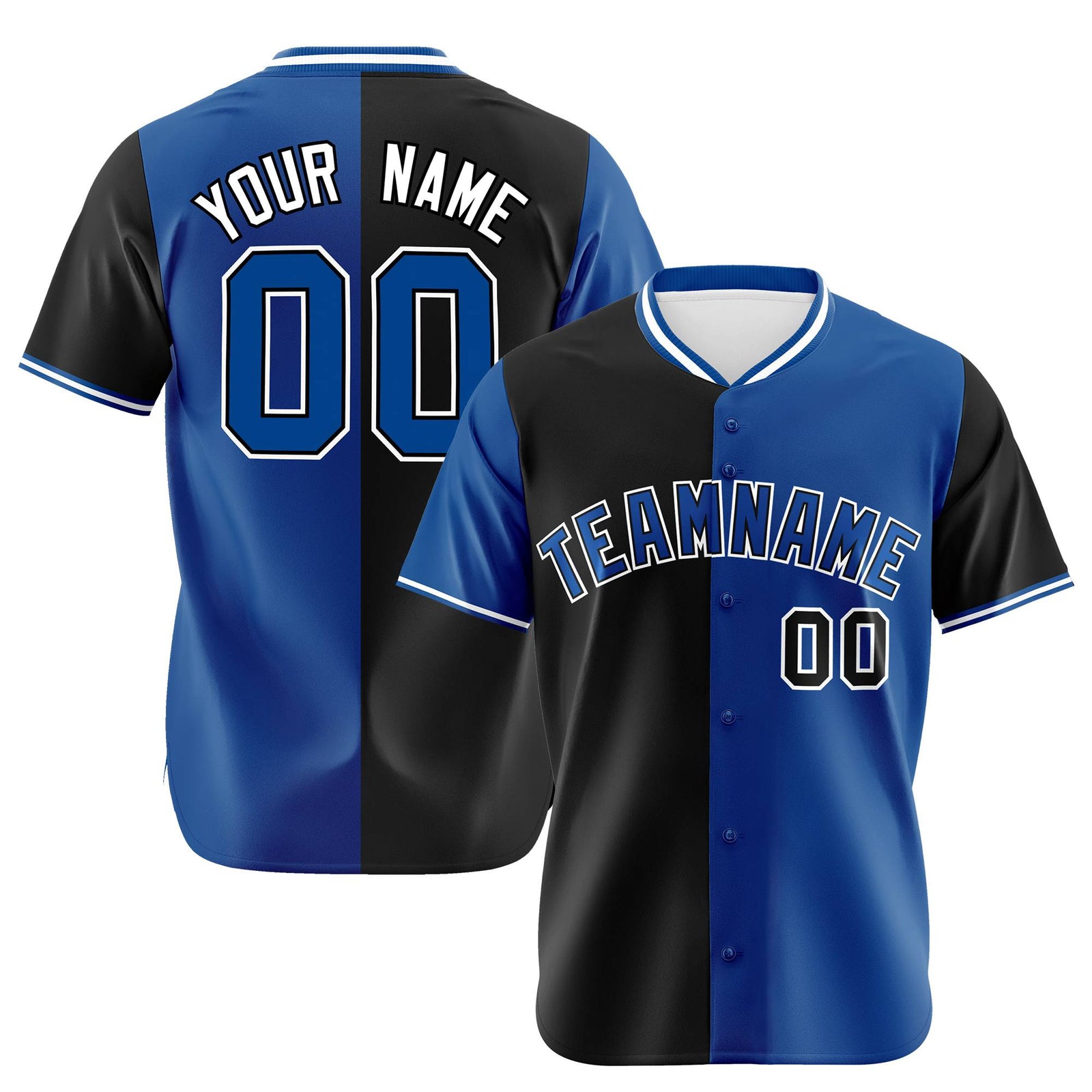 Custom Black Royal Blue Authentic Split Fashion Baseball Jersey