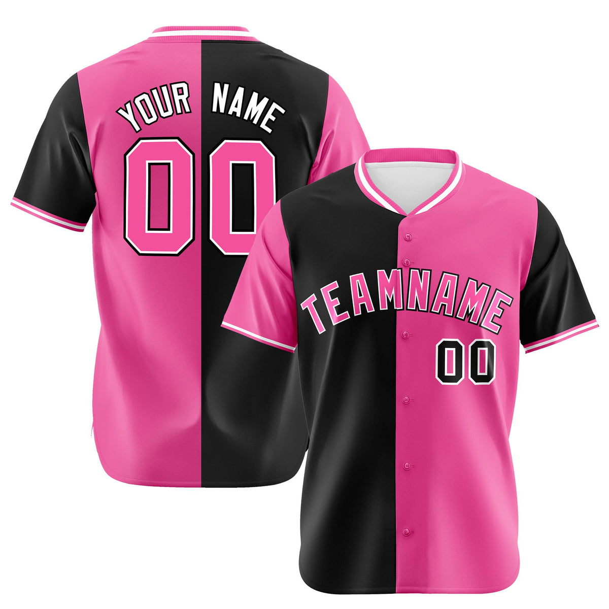 Custom Black Pink Authentic Split Fashion Baseball Jersey