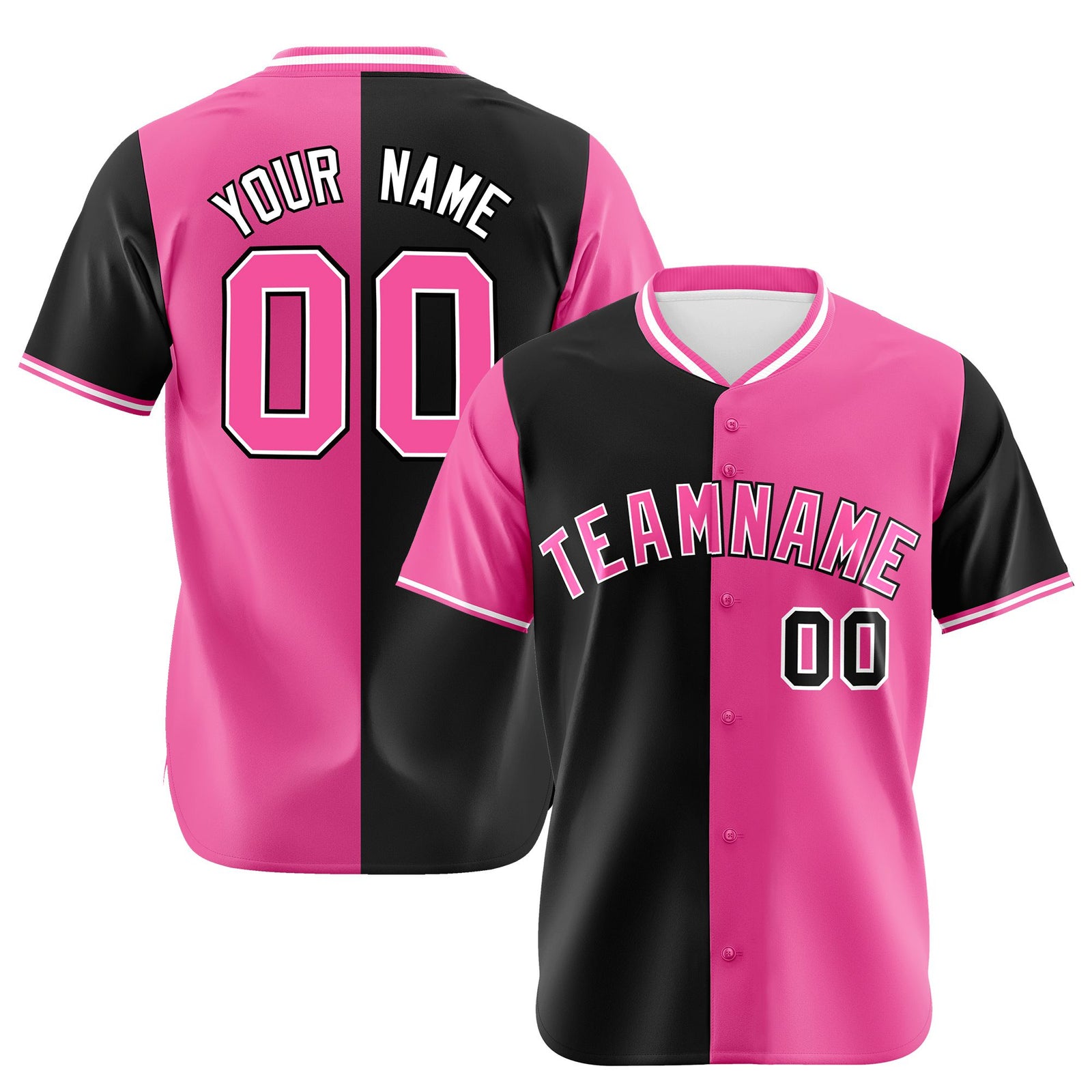 Custom Black Pink Authentic Split Fashion Baseball Jersey