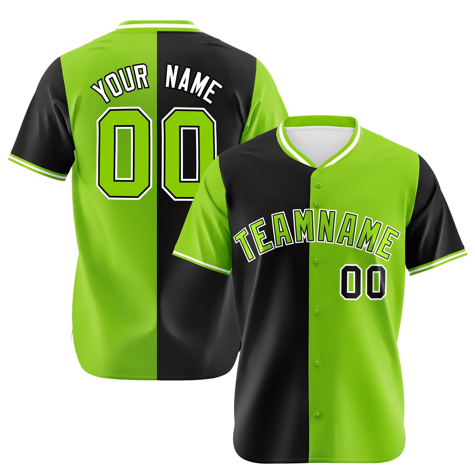 Custom Black Neon Green Authentic Split Fashion Baseball Jersey