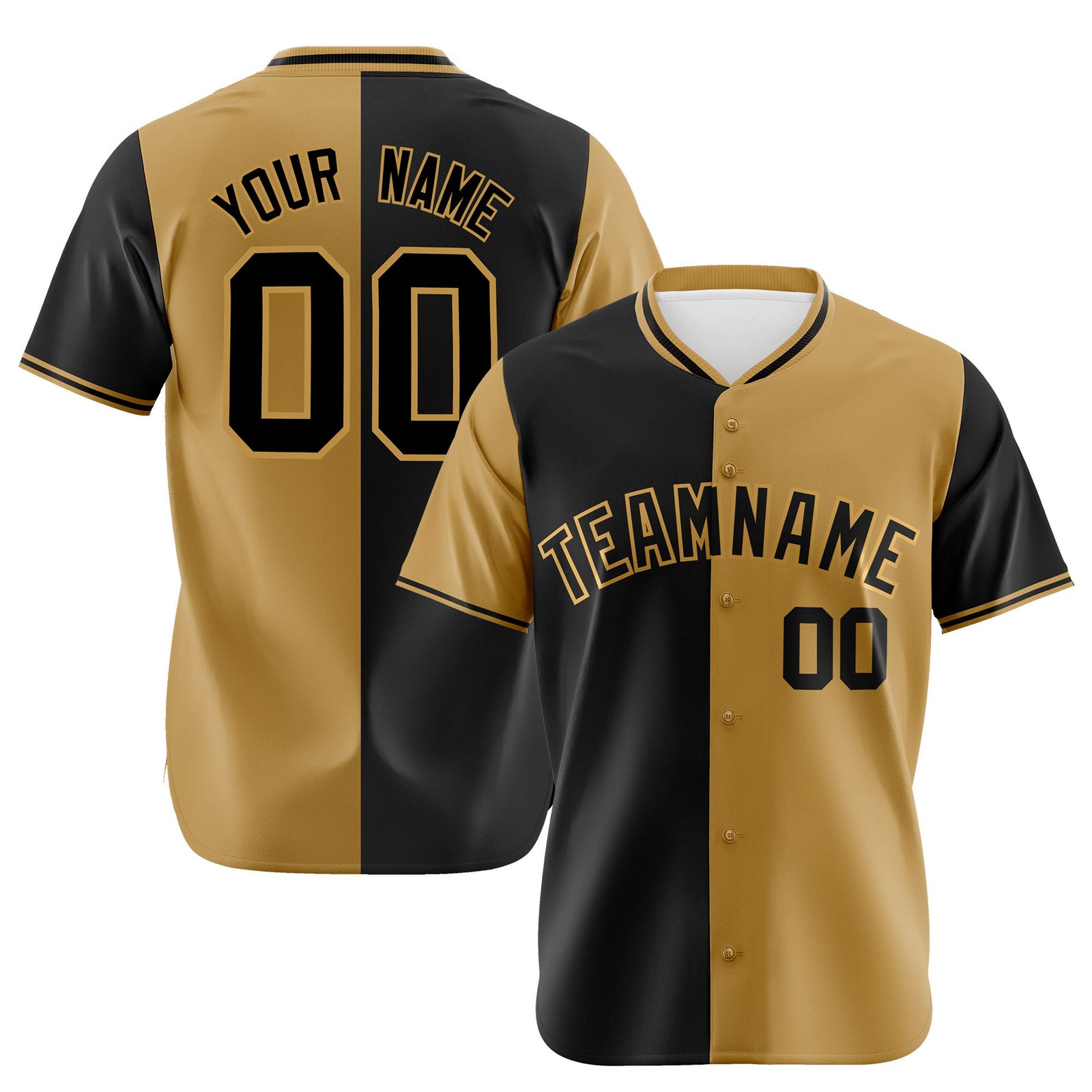 Custom Black Old Gold Authentic Split Fashion Baseball Jersey