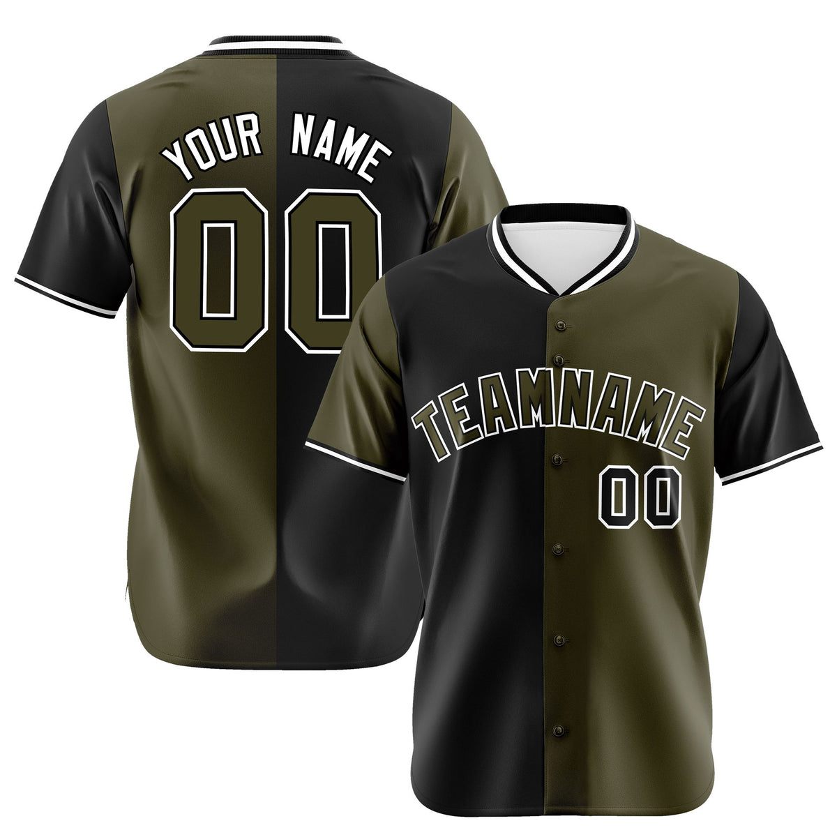 Custom Black Olive Authentic Split Fashion Baseball Jersey