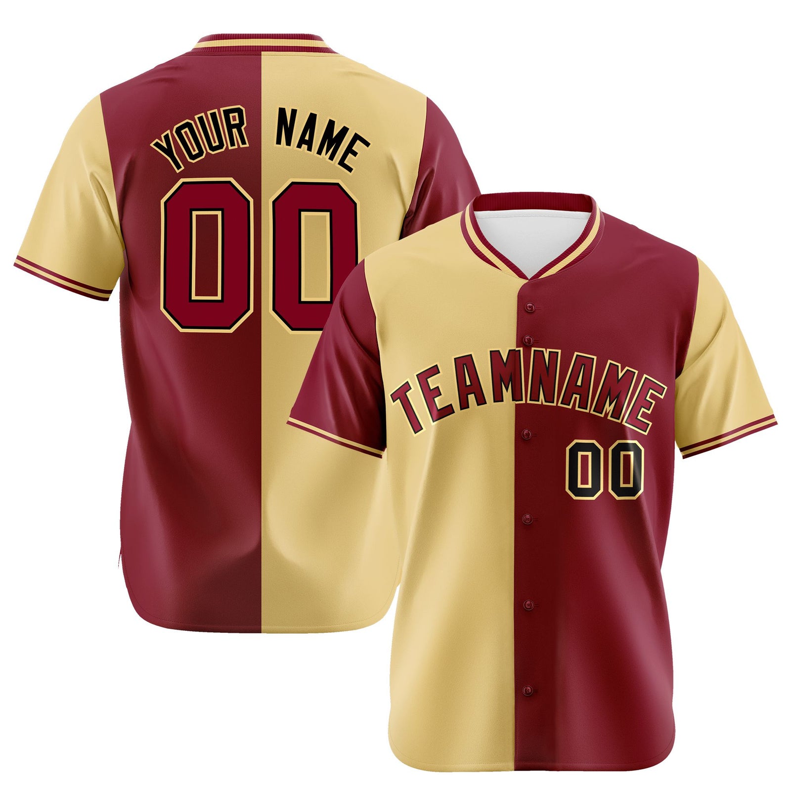 Custom Khaki Crimson Authentic Split Fashion Baseball Jersey