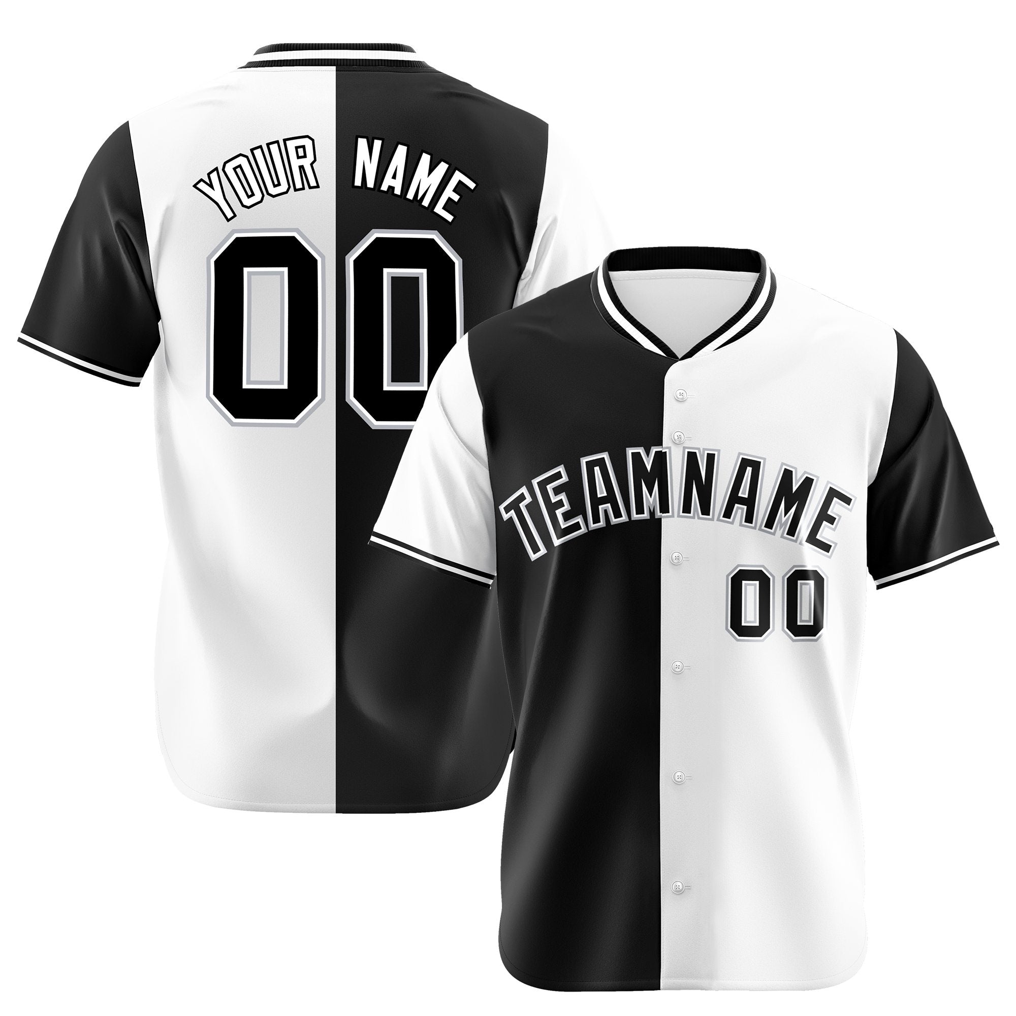 Custom Black White Authentic Split Fashion Baseball Jersey