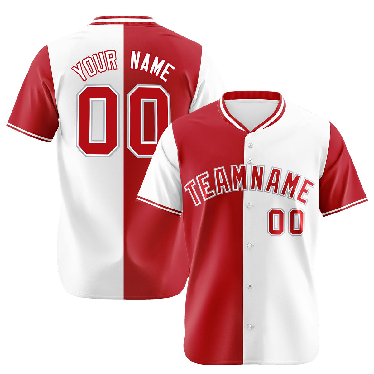 Custom Red White Authentic Split Fashion Baseball Jersey