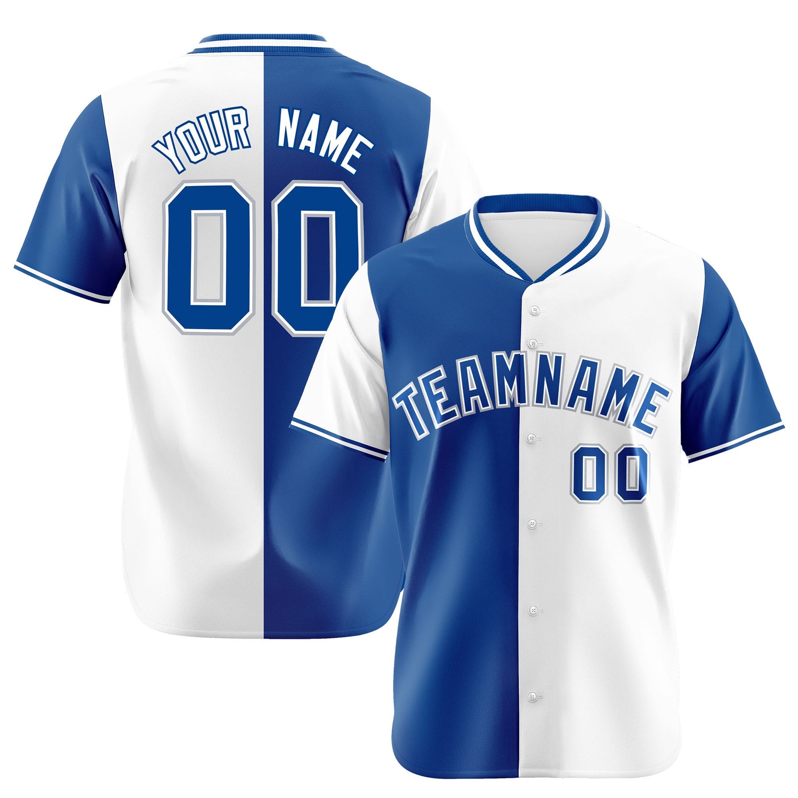 Custom Royal Blue White Authentic Split Fashion Baseball Jersey