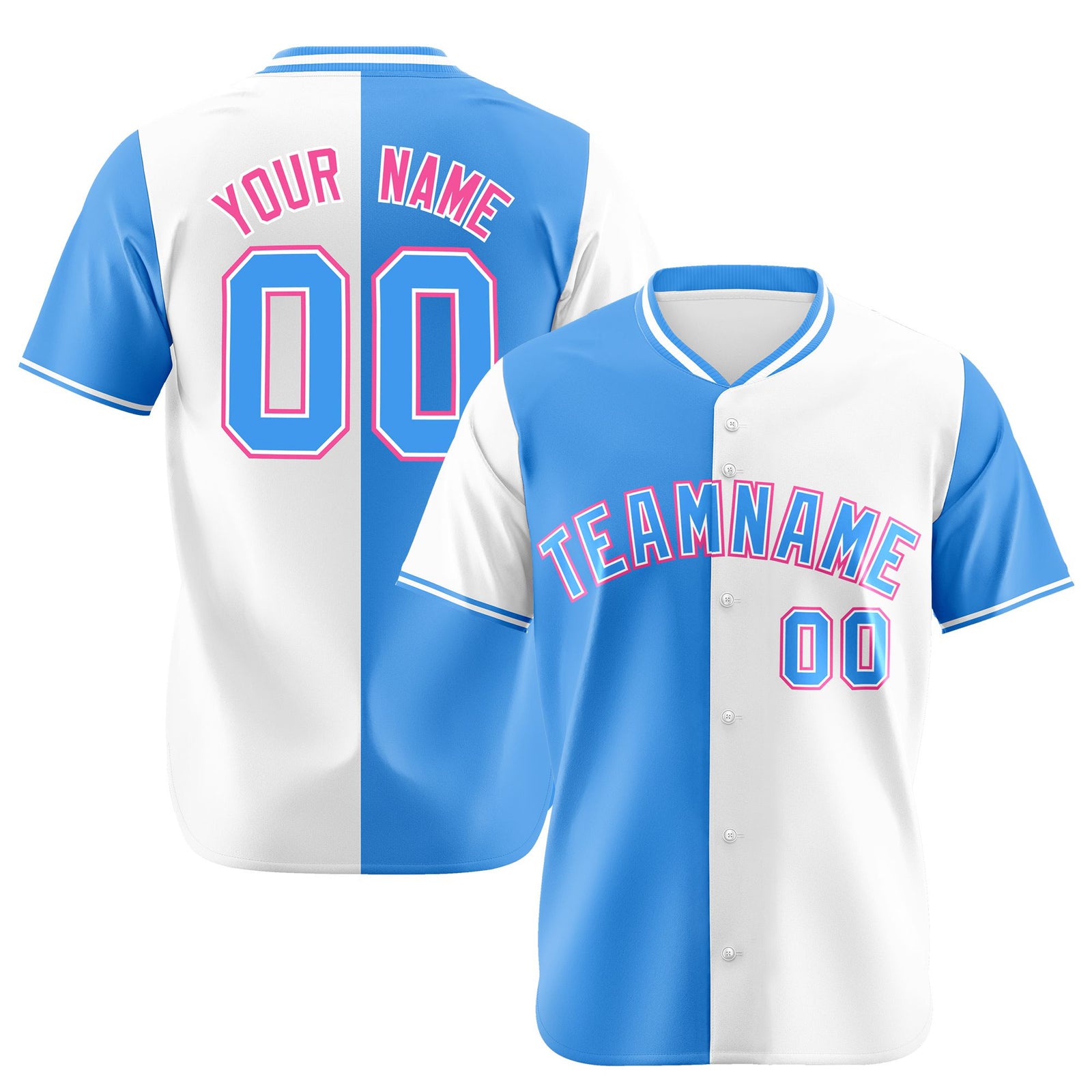 Custom Powder Blue White Authentic Split Fashion Baseball Jersey