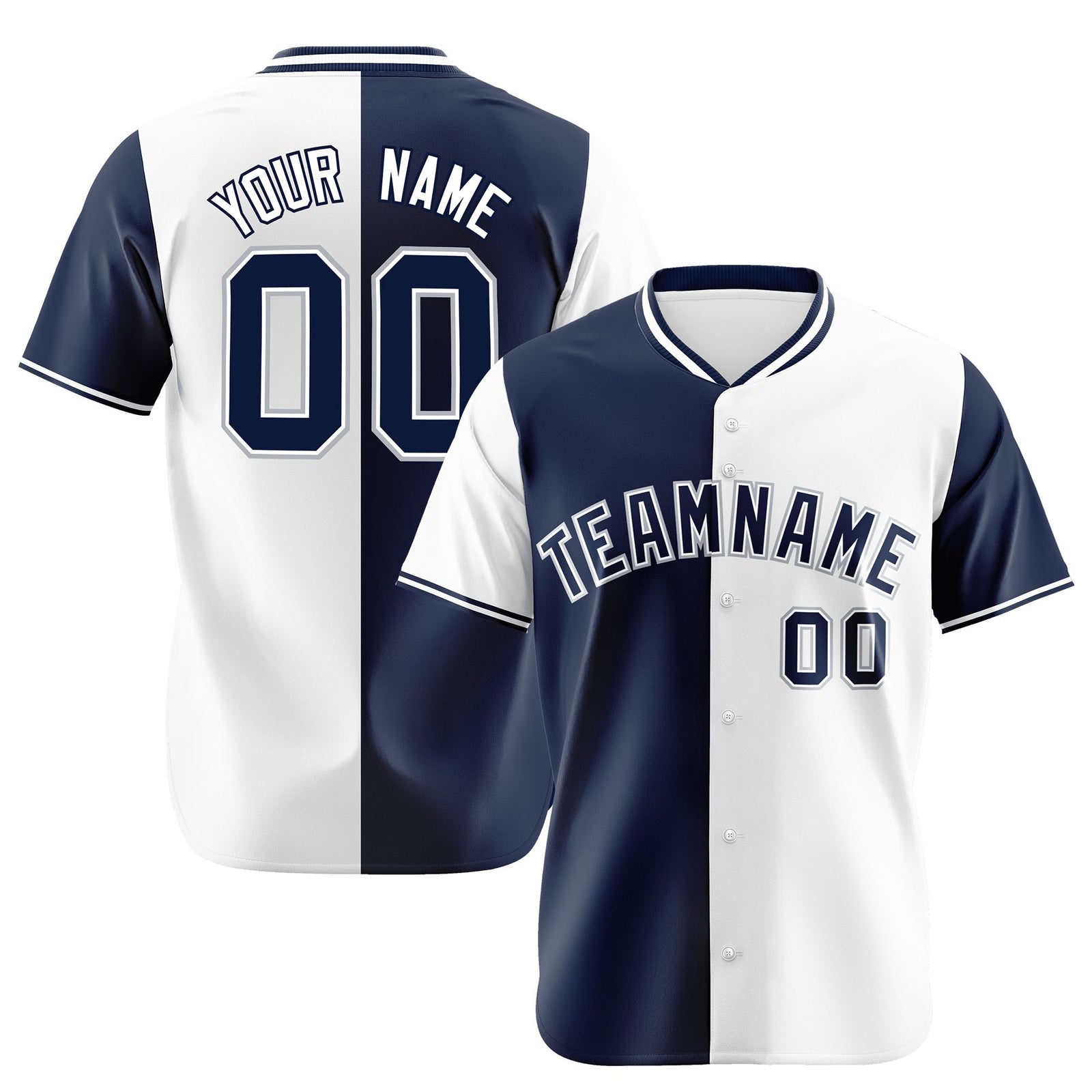 Custom Navy White Authentic Split Fashion Baseball Jersey