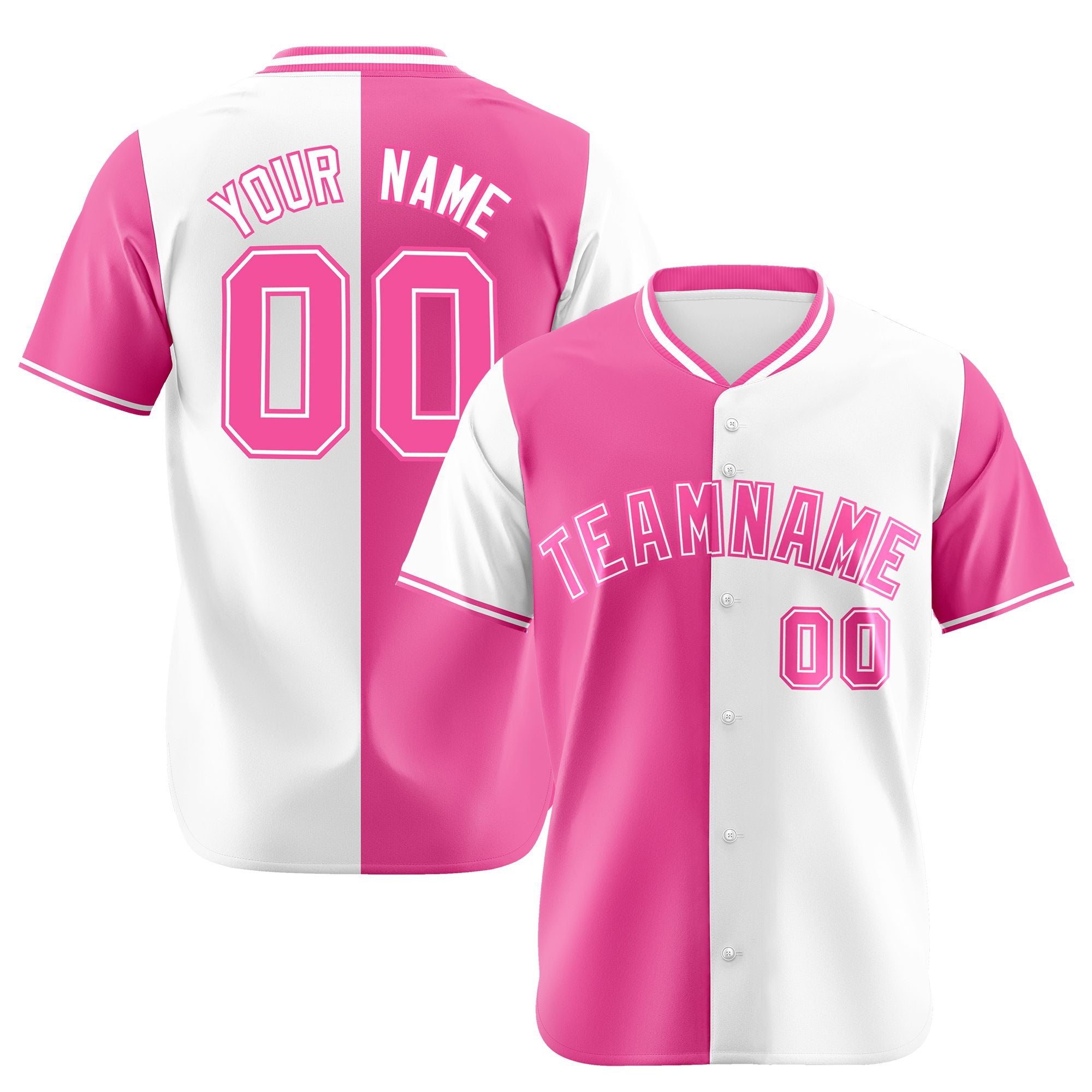 Custom Pink White Authentic Split Fashion Baseball Jersey