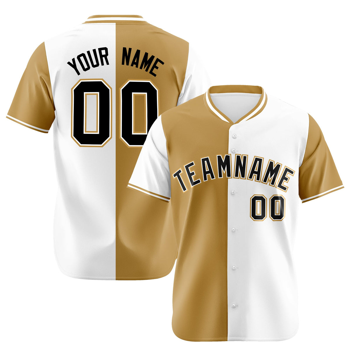 Custom Old Gold White Authentic Split Fashion Baseball Jersey