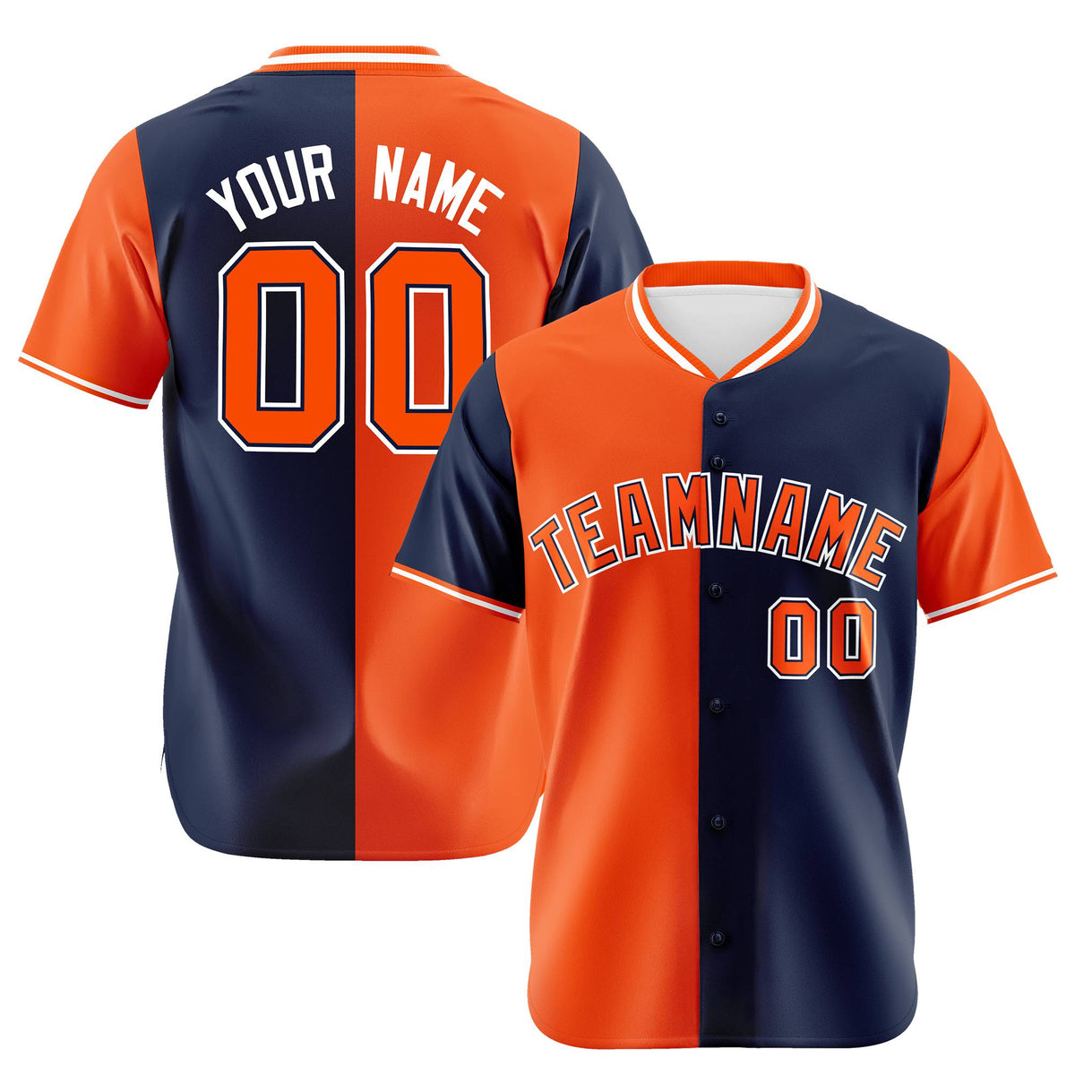 Custom Orange Navy Authentic Split Fashion Baseball Jersey