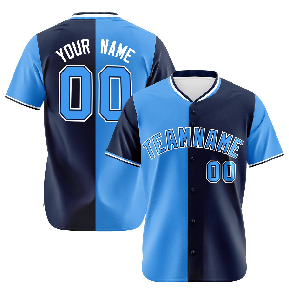 Custom Powder Blue Navy Authentic Split Fashion Baseball Jersey