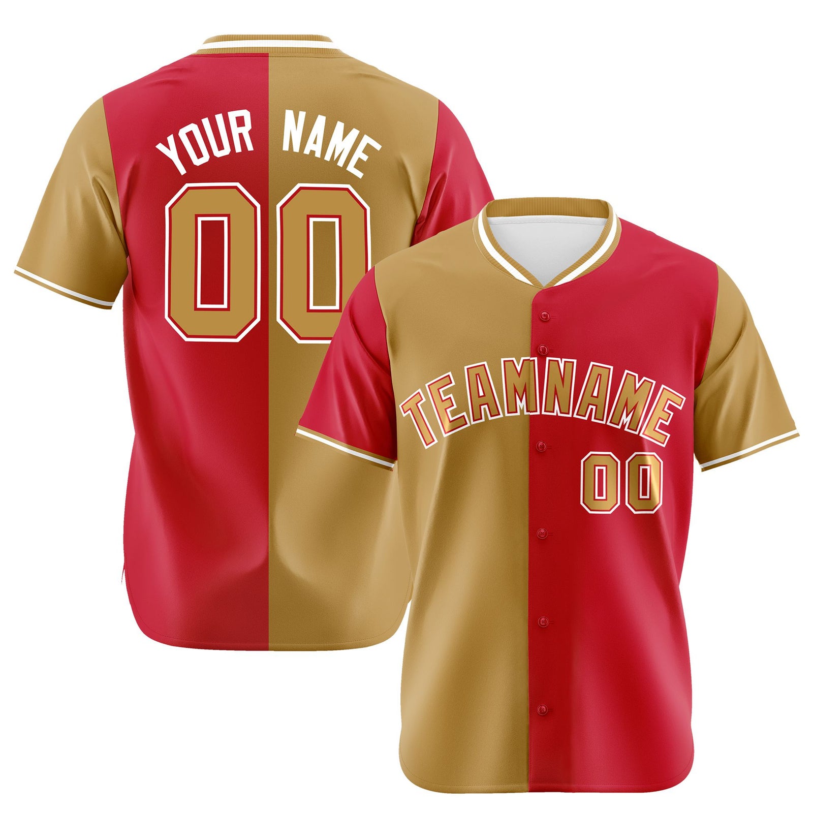 Custom Old Gold Red Authentic Split Fashion Baseball Jersey