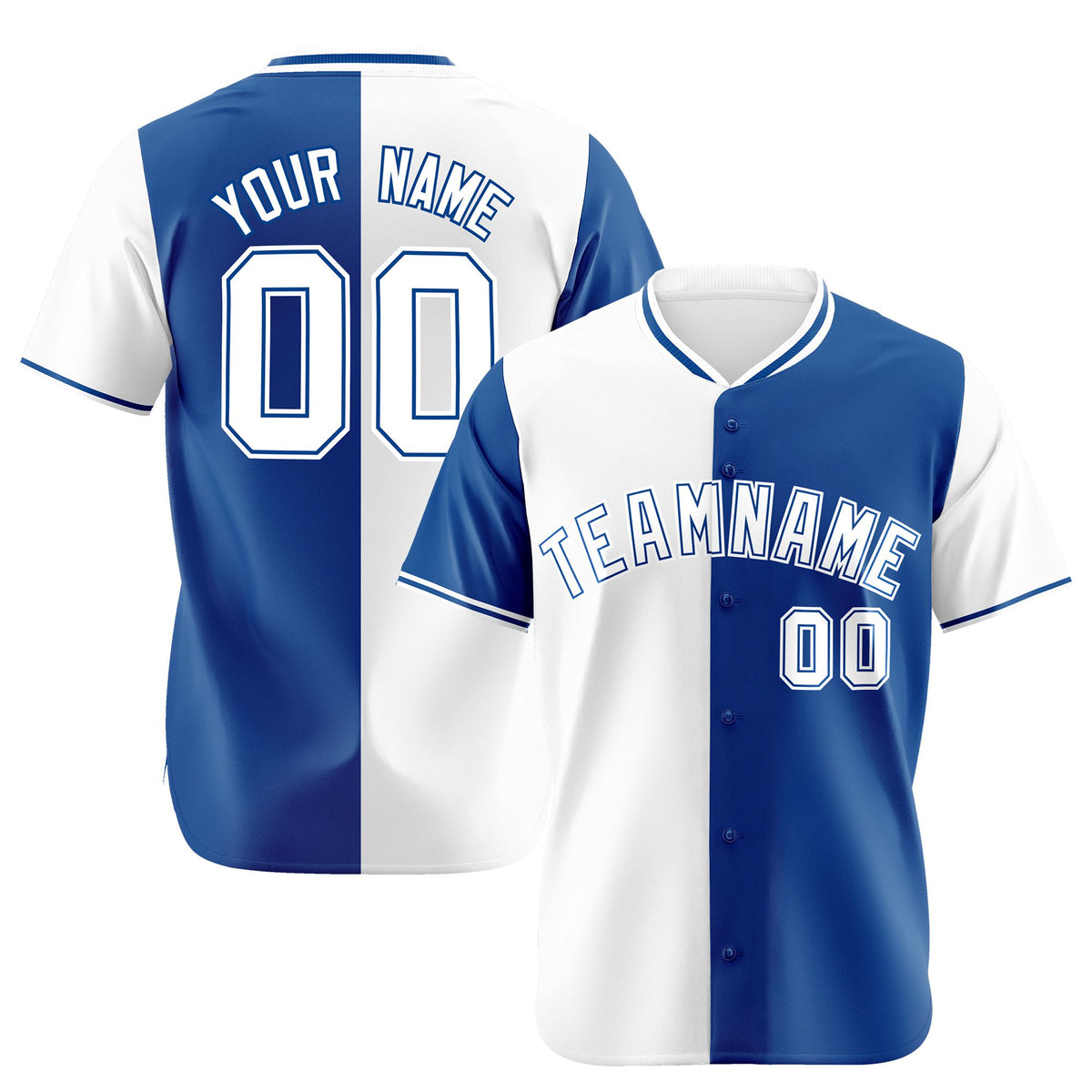 Custom White Royal Blue Authentic Split Fashion Baseball Jersey