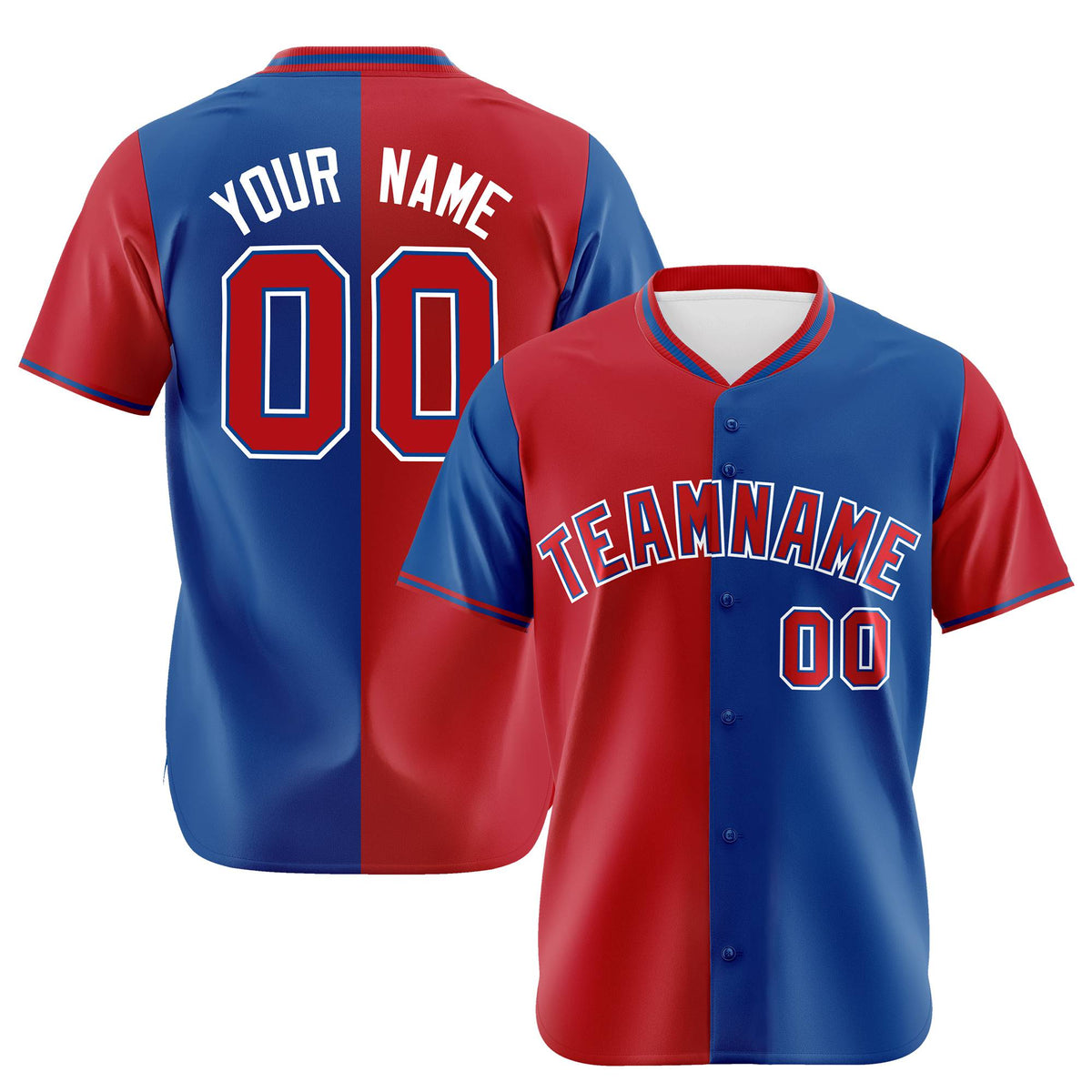 Custom Red Royal Blue Authentic Split Fashion Baseball Jersey