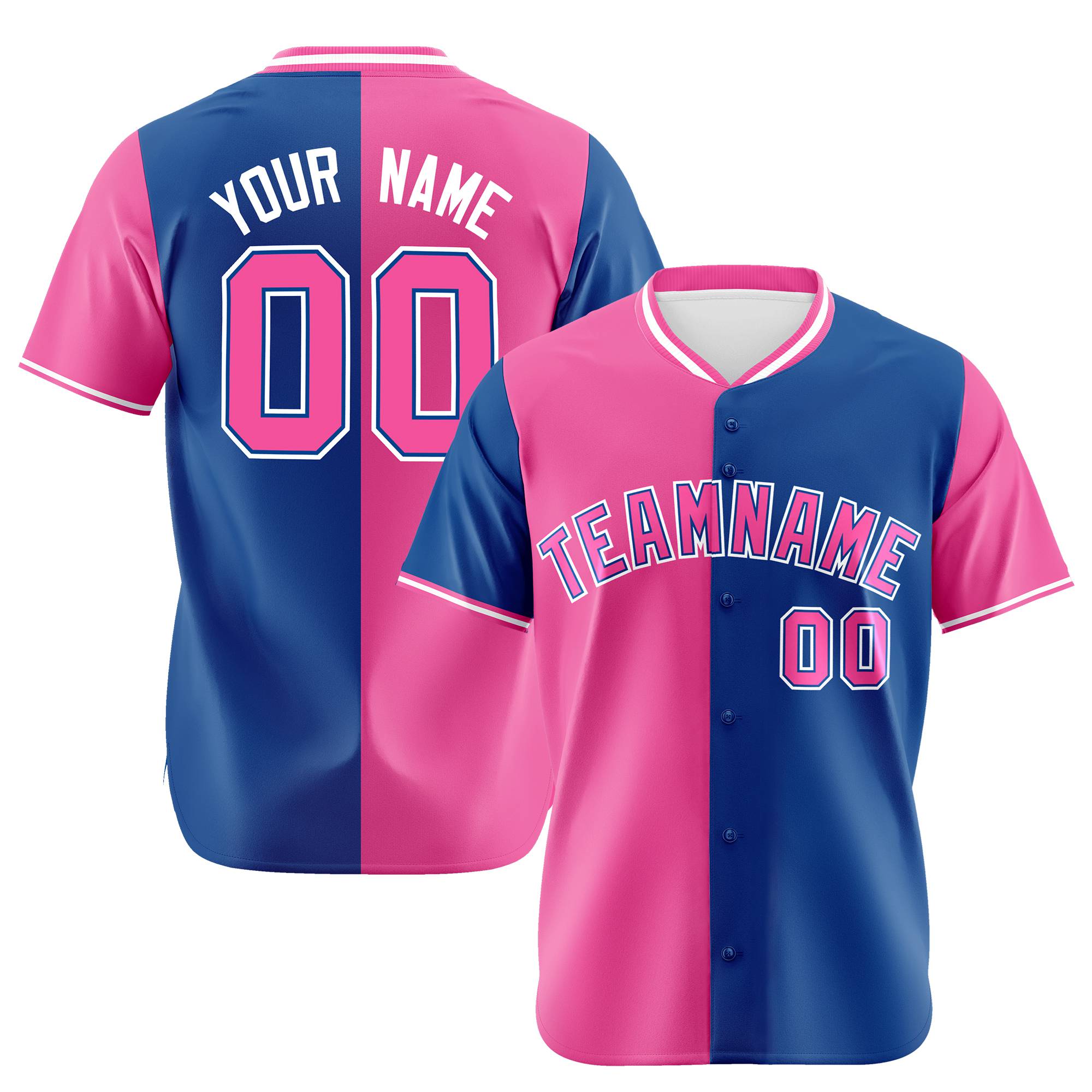 Custom Pink Royal Blue Authentic Split Fashion Baseball Jersey