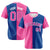 Custom Pink Royal Blue Authentic Split Fashion Baseball Jersey