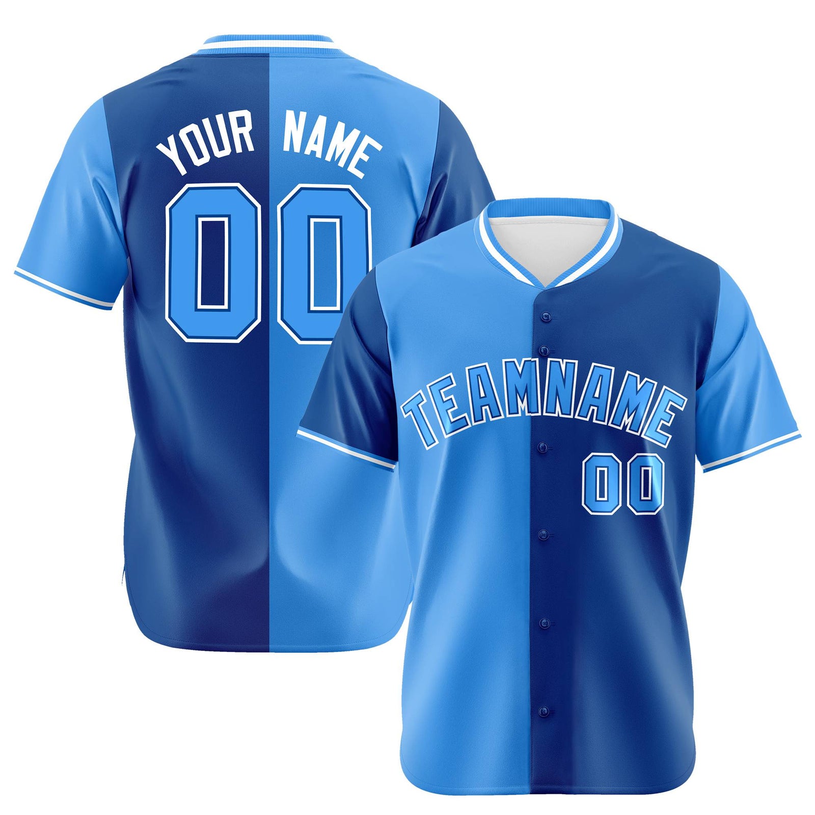 Custom Powder Blue-Royal Blue Authentic Split Fashion Baseball Jersey