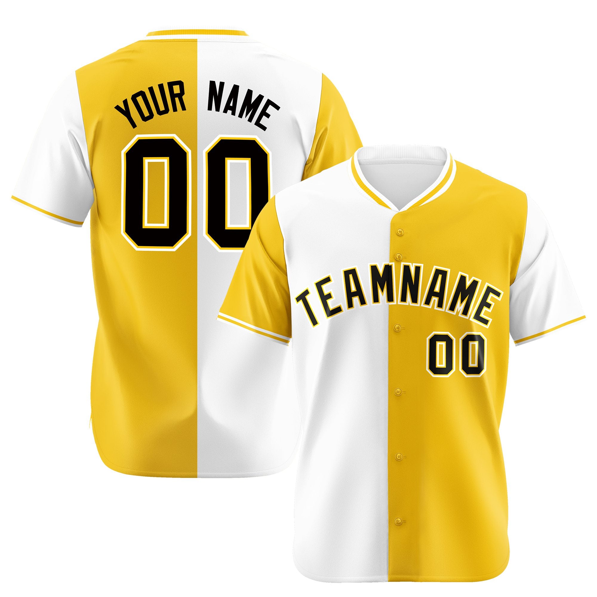 Custom White Gold Authentic Split Fashion Baseball Jersey