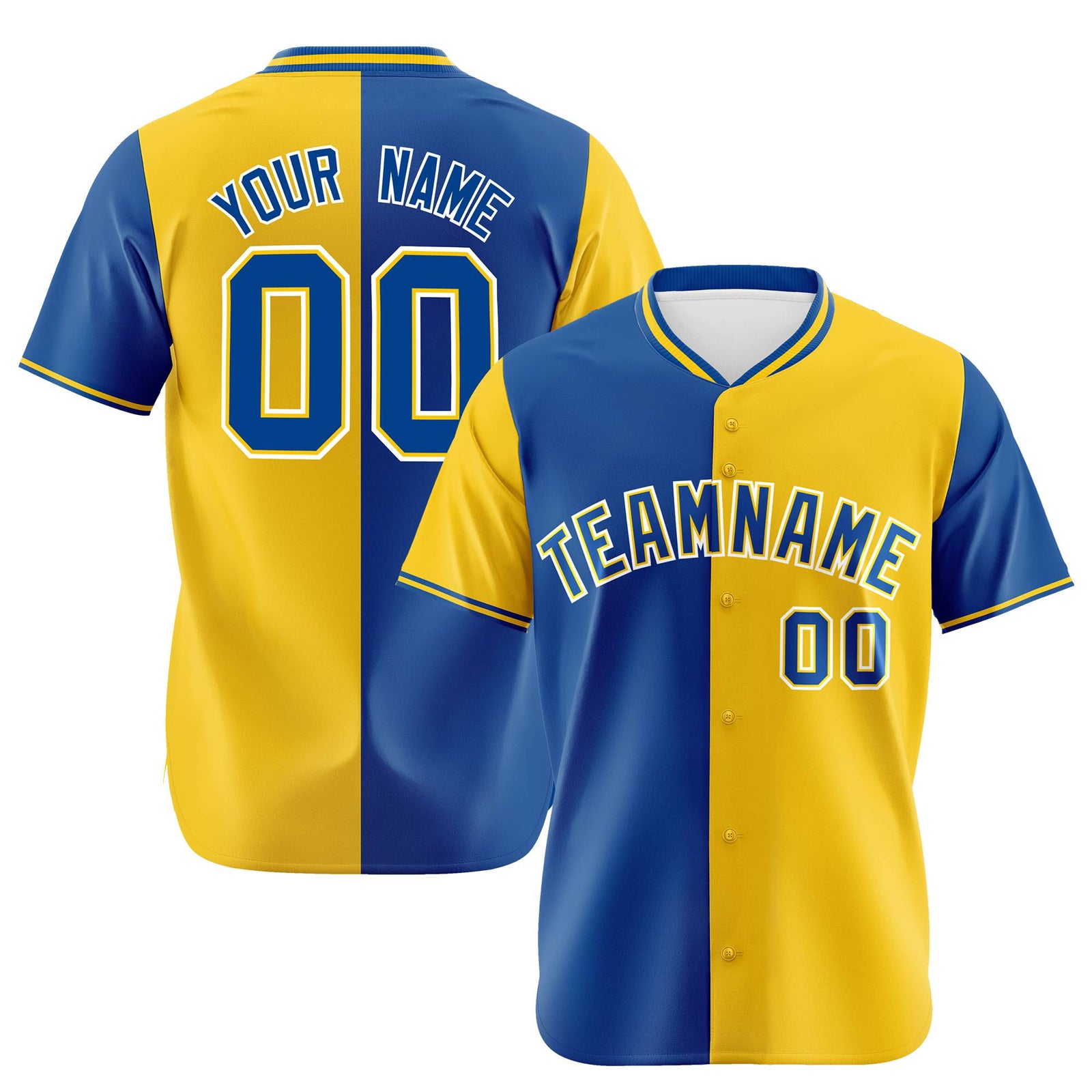Custom Royal Blue Gold Authentic Split Fashion Baseball Jersey