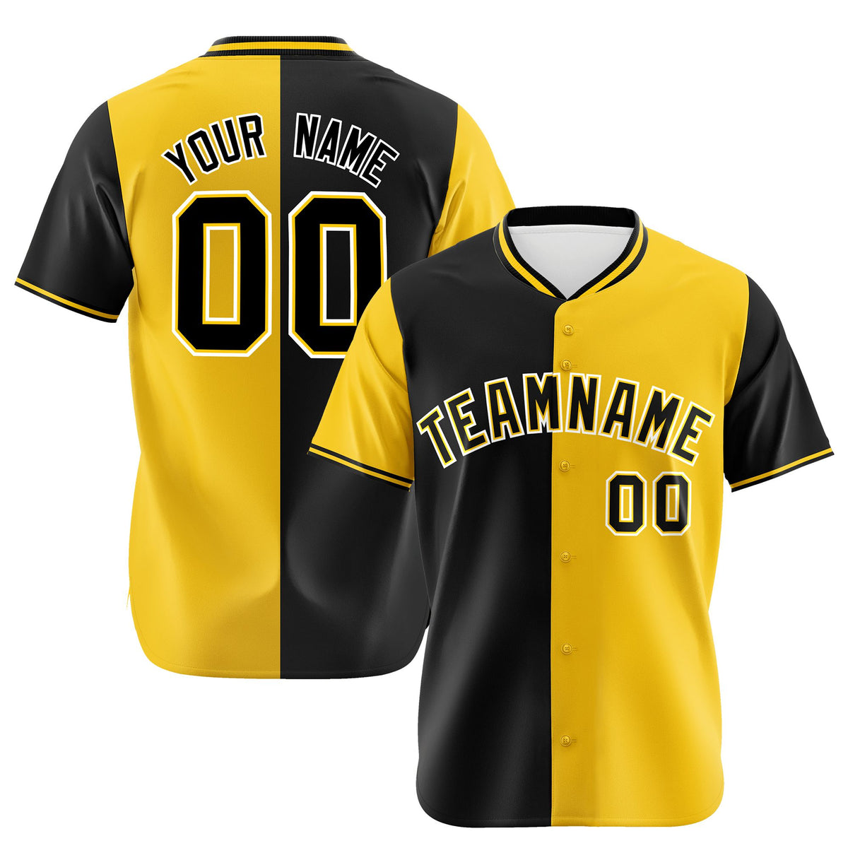 Custom Black Gold Authentic Split Fashion Baseball Jersey