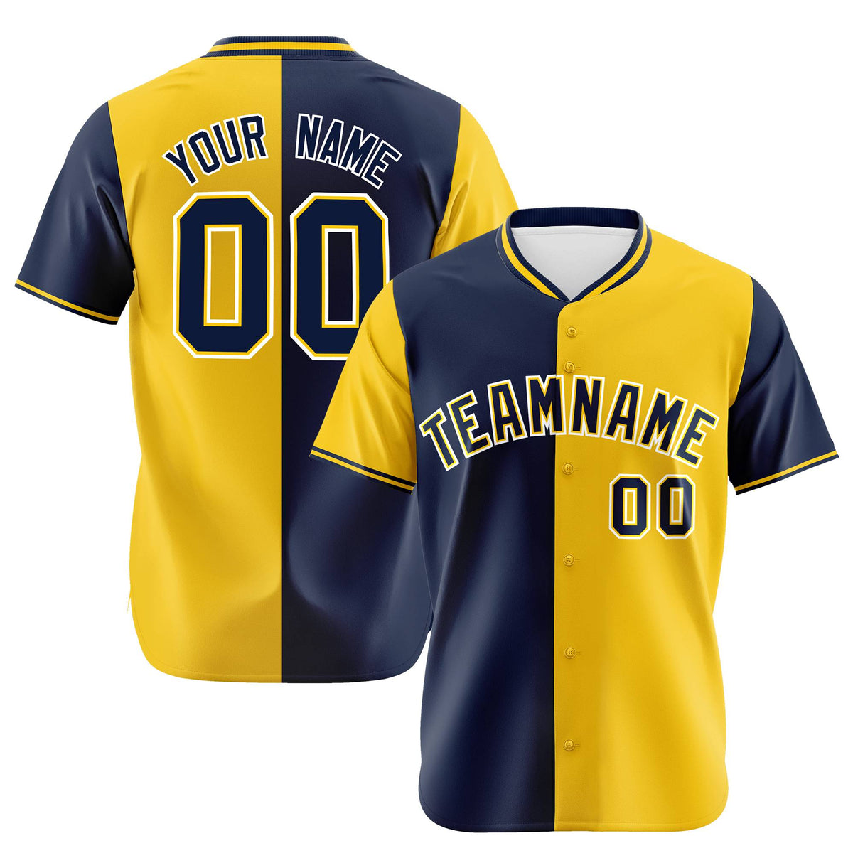 Custom Navy Gold Authentic Split Fashion Baseball Jersey