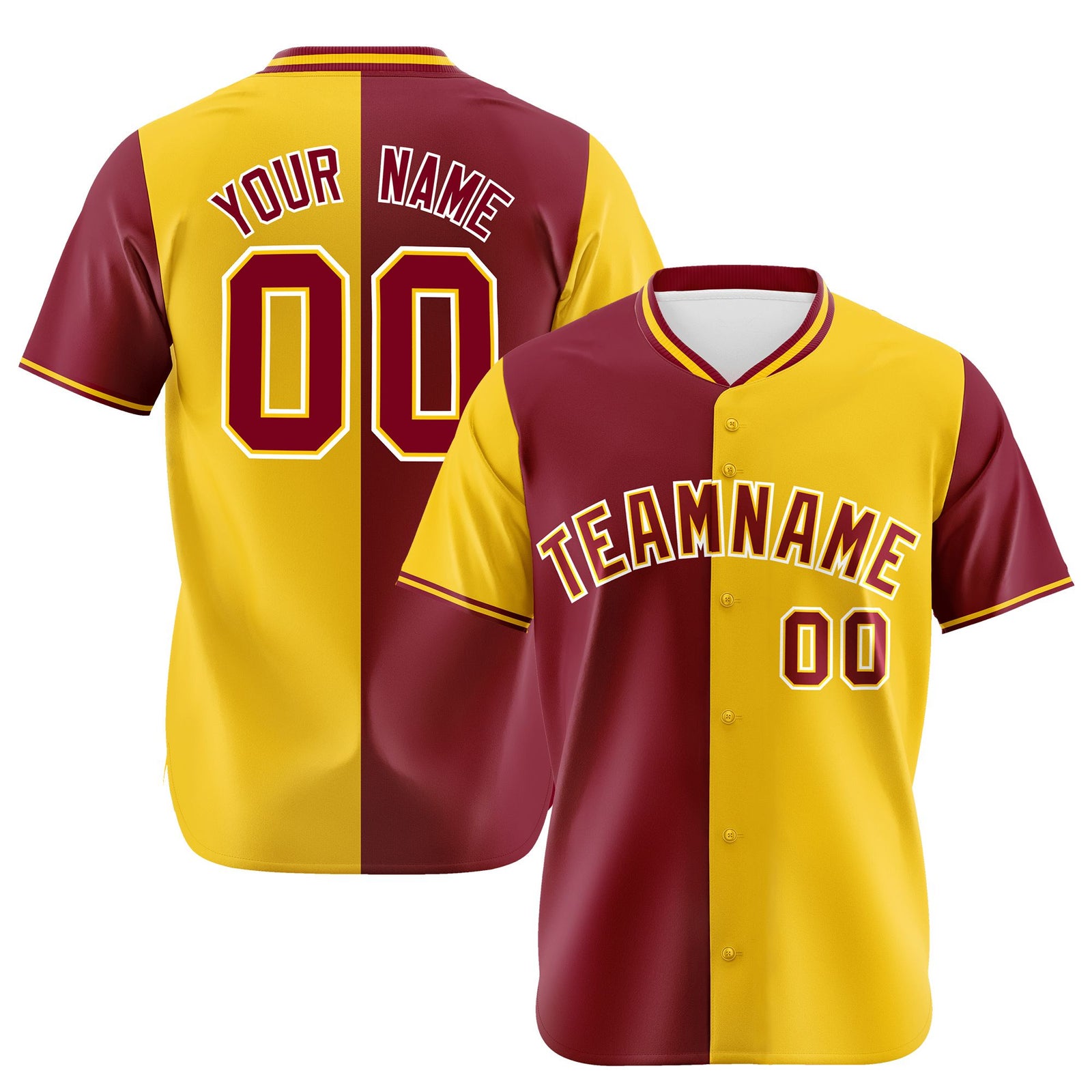 Custom Crimson Gold Authentic Split Fashion Baseball Jersey
