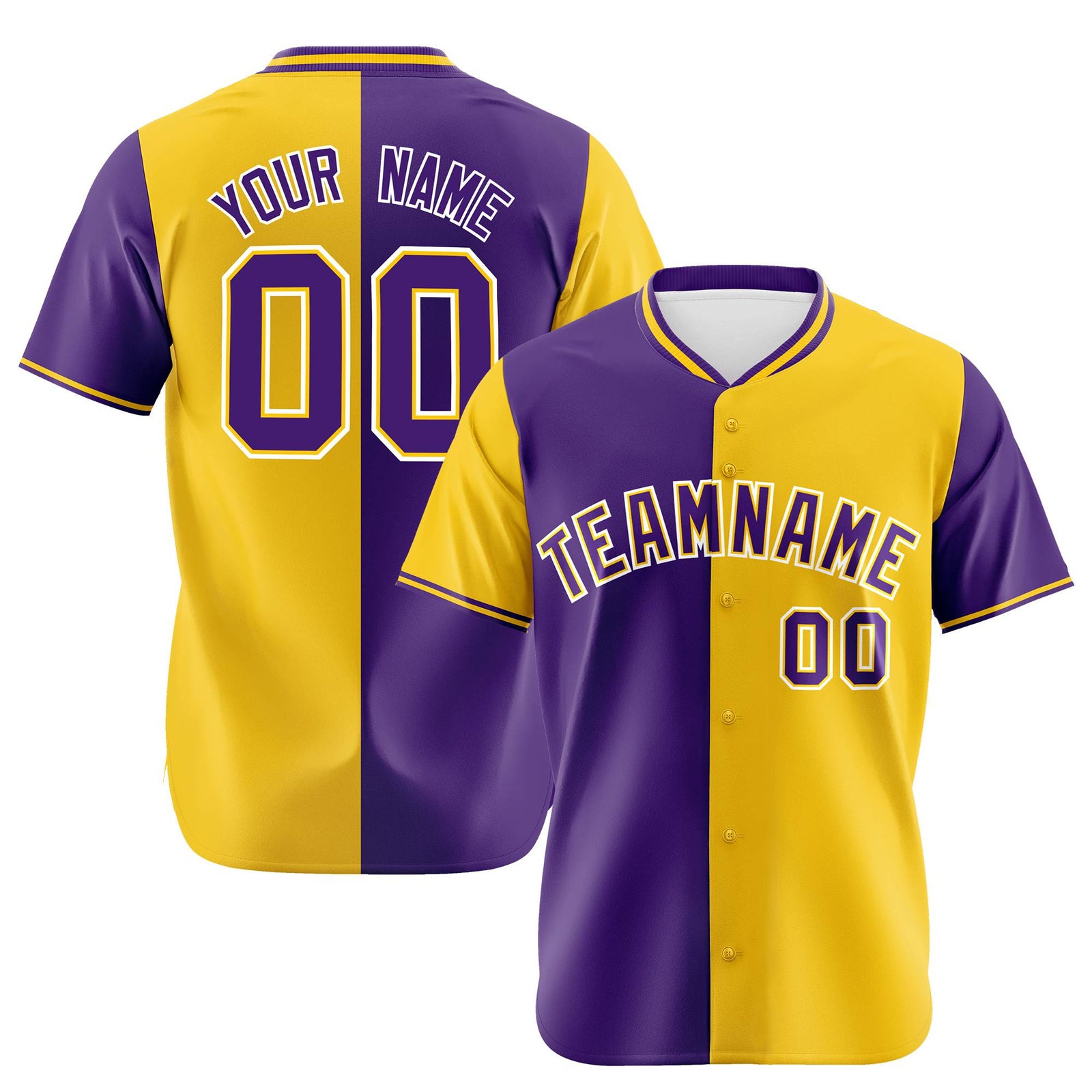 Custom Purple Gold Authentic Split Fashion Baseball Jersey