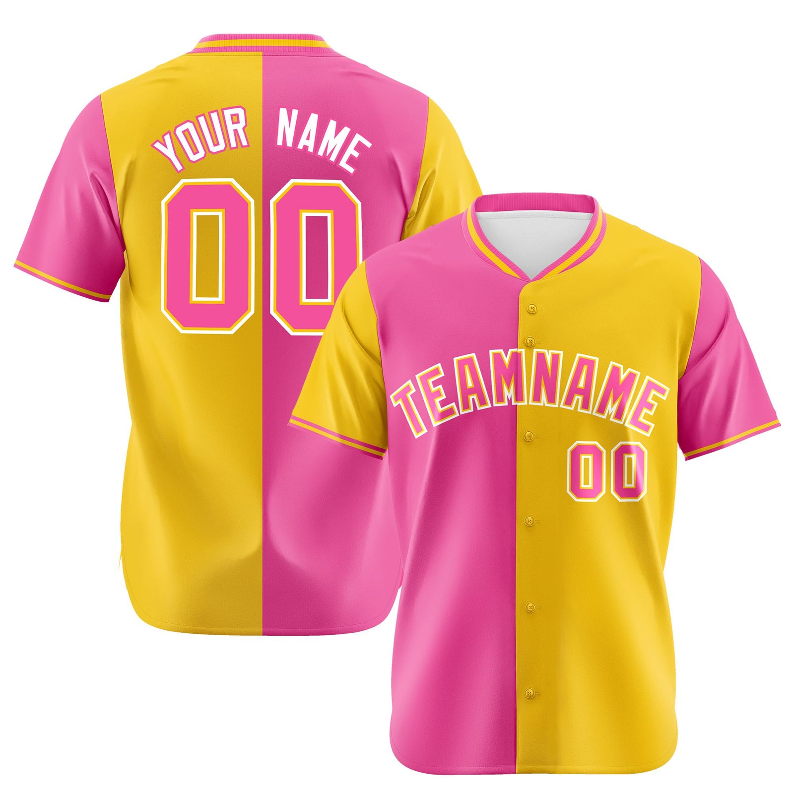 Custom Pink Gold Authentic Split Fashion Baseball Jersey