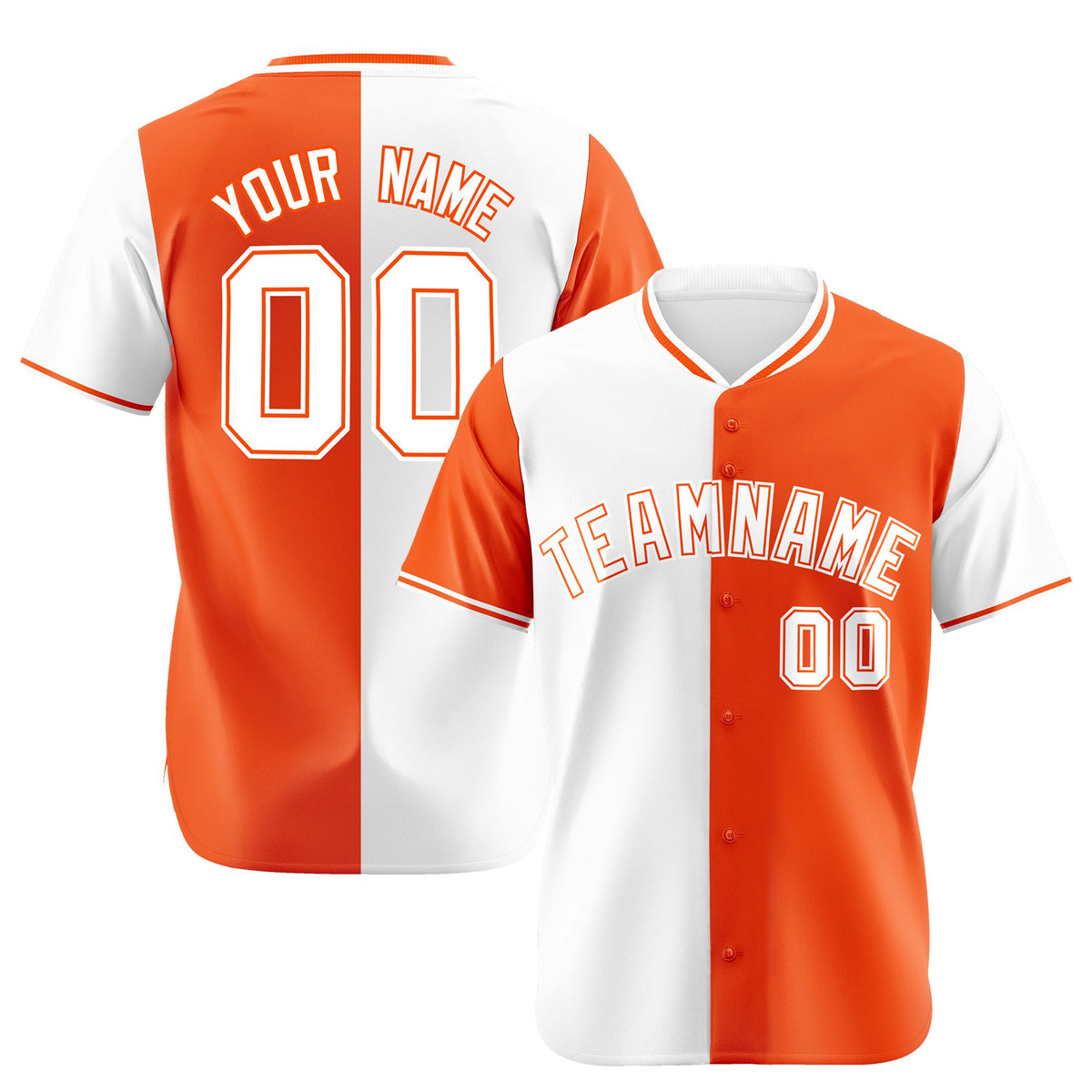 Custom White Orange Authentic Split Fashion Baseball Jersey