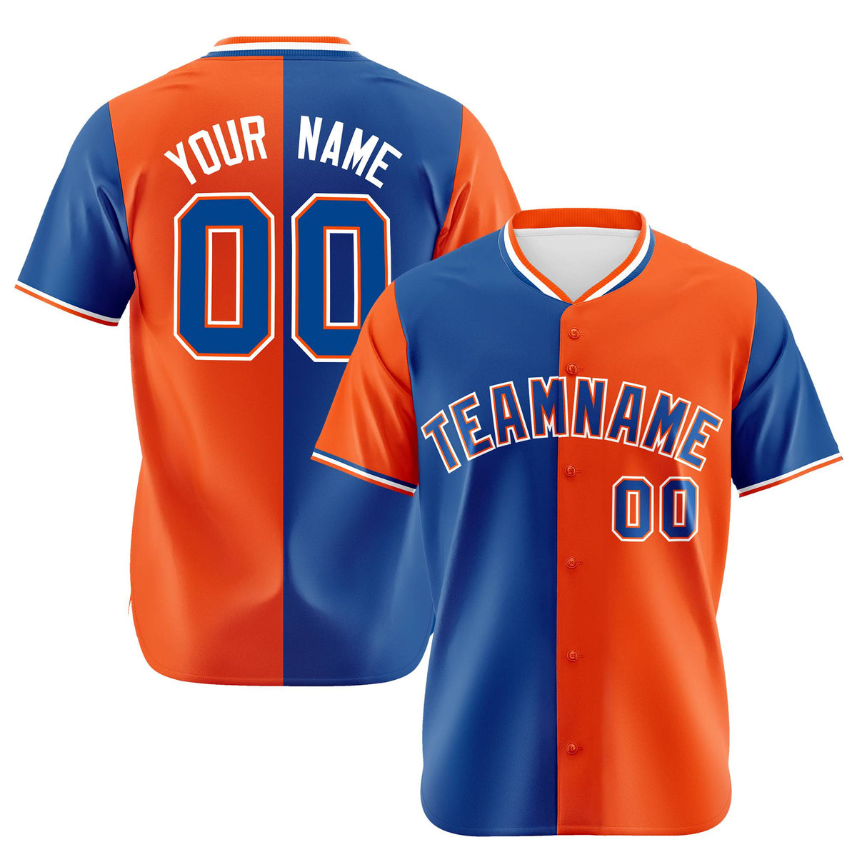 Custom Royal Blue Orange Authentic Split Fashion Baseball Jersey