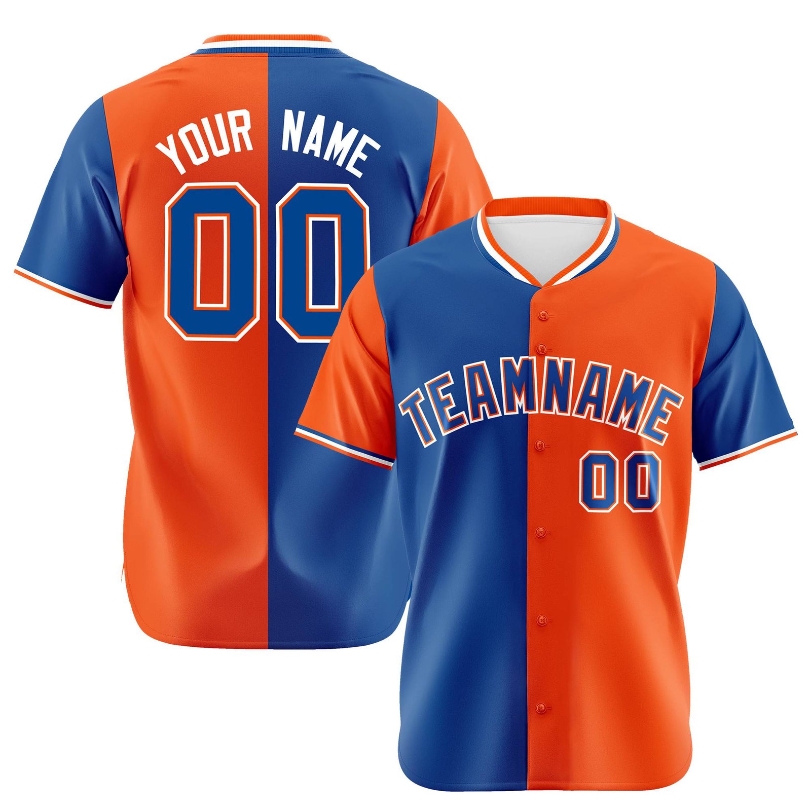 Custom Royal Blue Orange Authentic Split Fashion Baseball Jersey