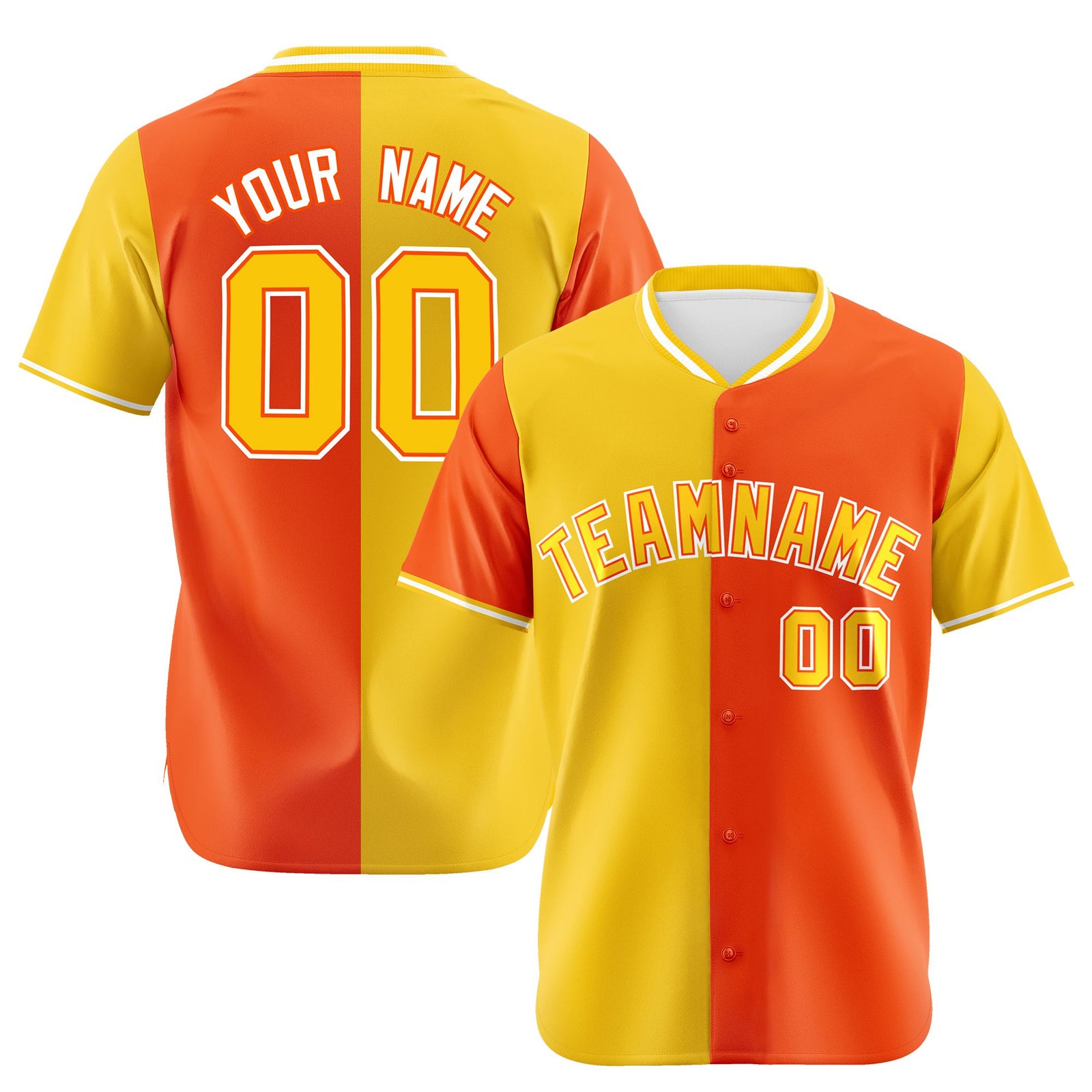 Custom Gold Orange Authentic Split Fashion Baseball Jersey