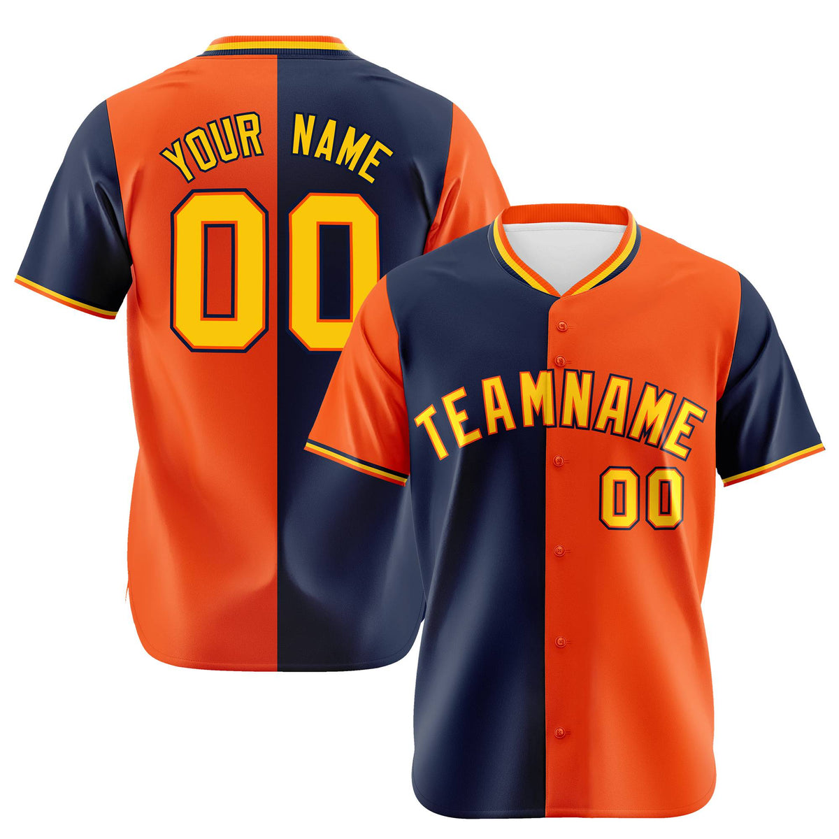 Custom Navy Orange Authentic Split Fashion Baseball Jersey