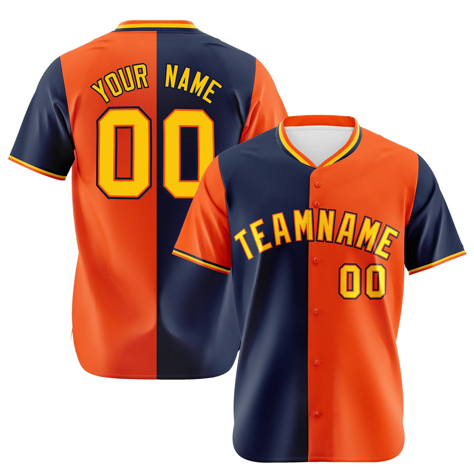 Custom Navy Orange Authentic Split Fashion Baseball Jersey